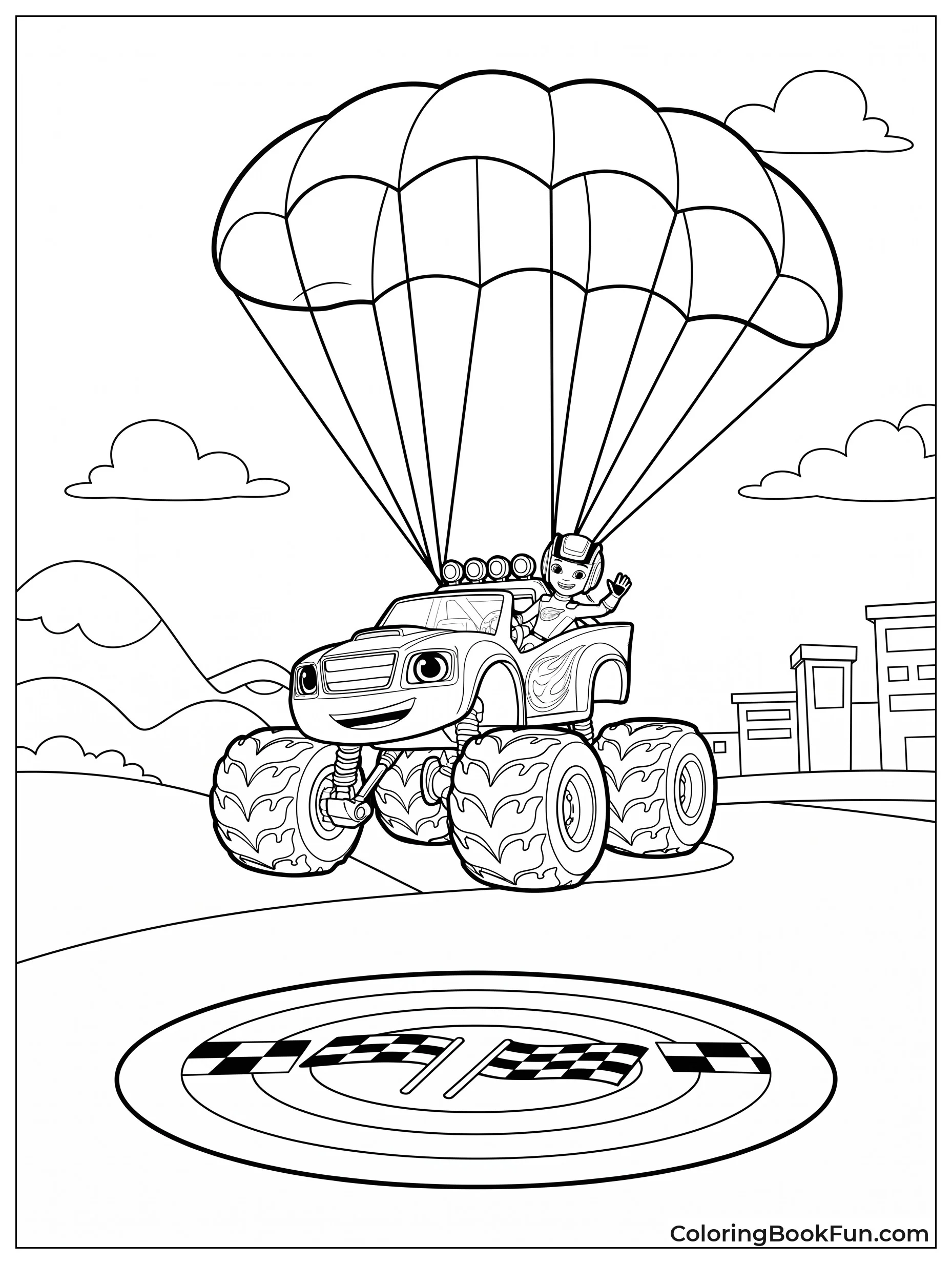 Blaze Floats Down with Giant Parachute