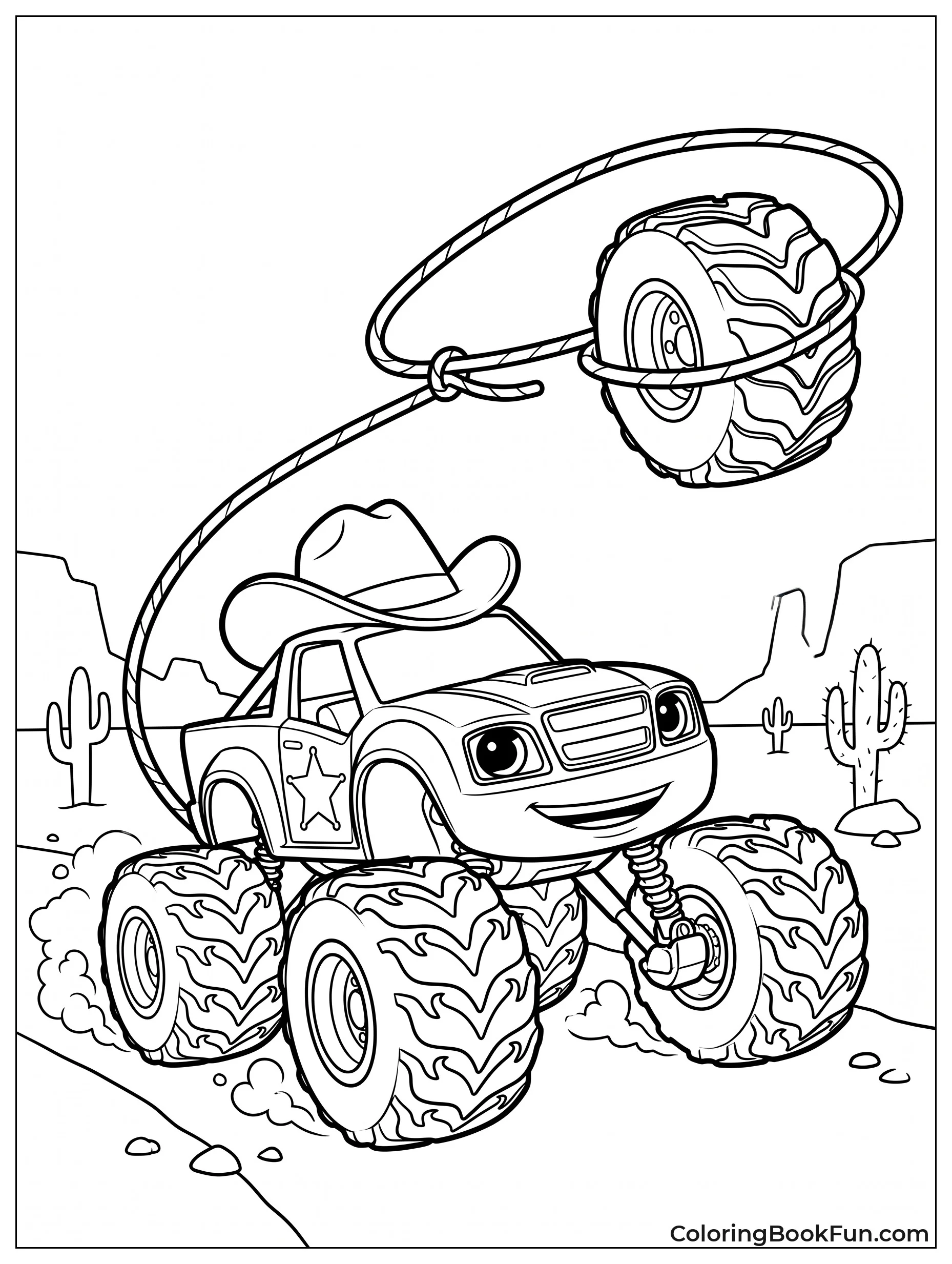 Starla Lassos Tire in Desert Scene