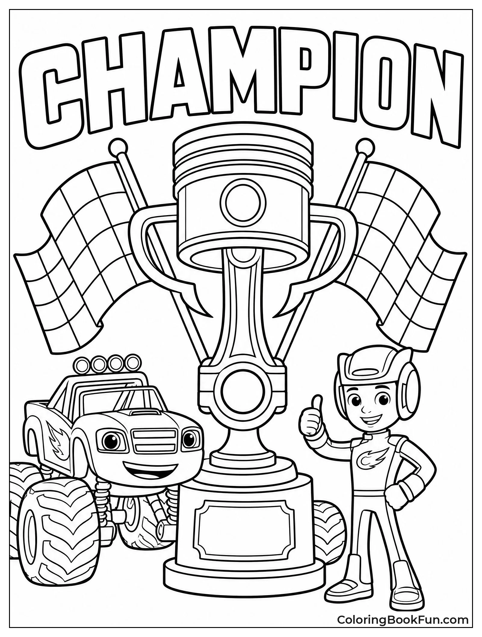 Golden Piston Trophy with Checkered Flags