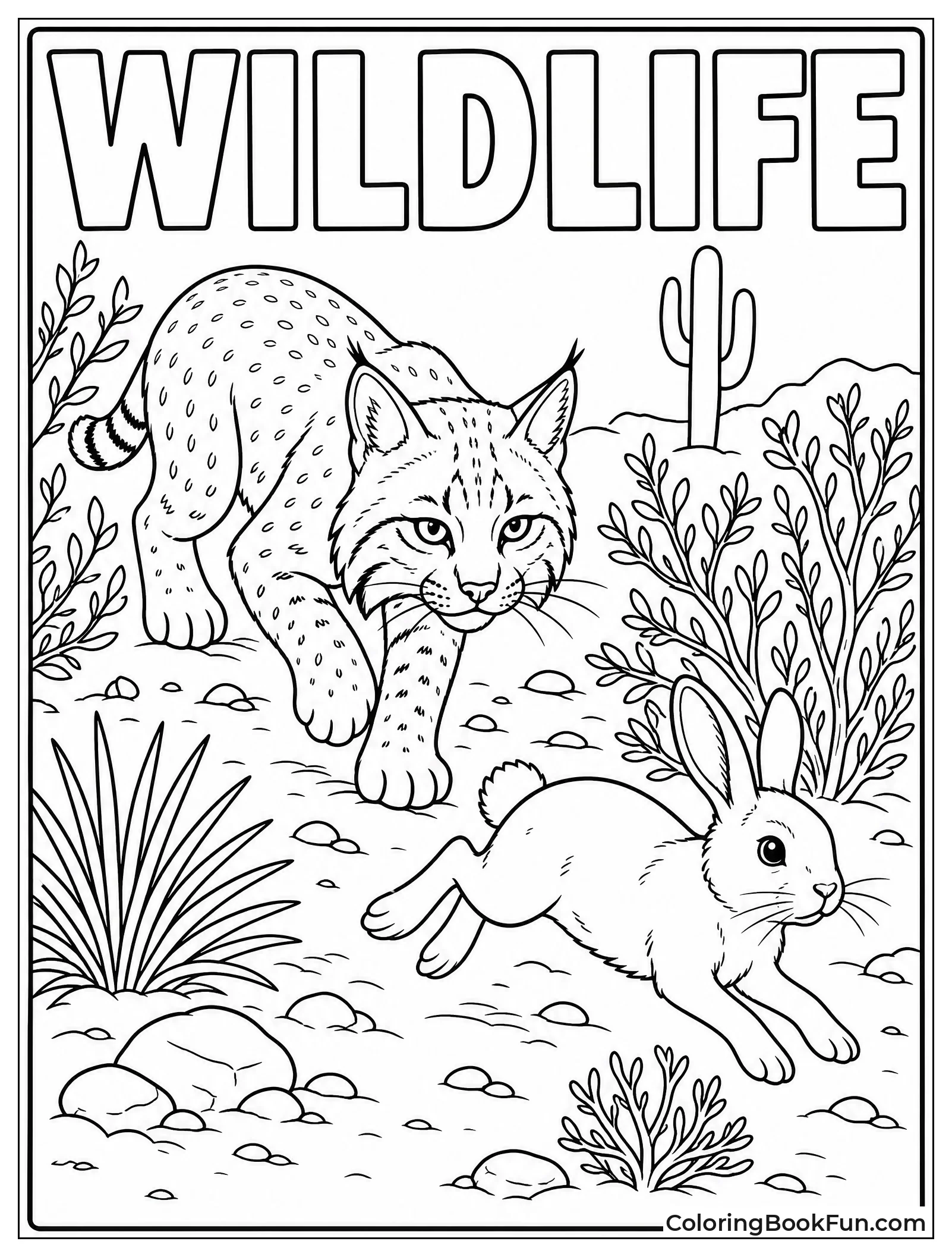 Bobcat Tracking Rabbit in Brush