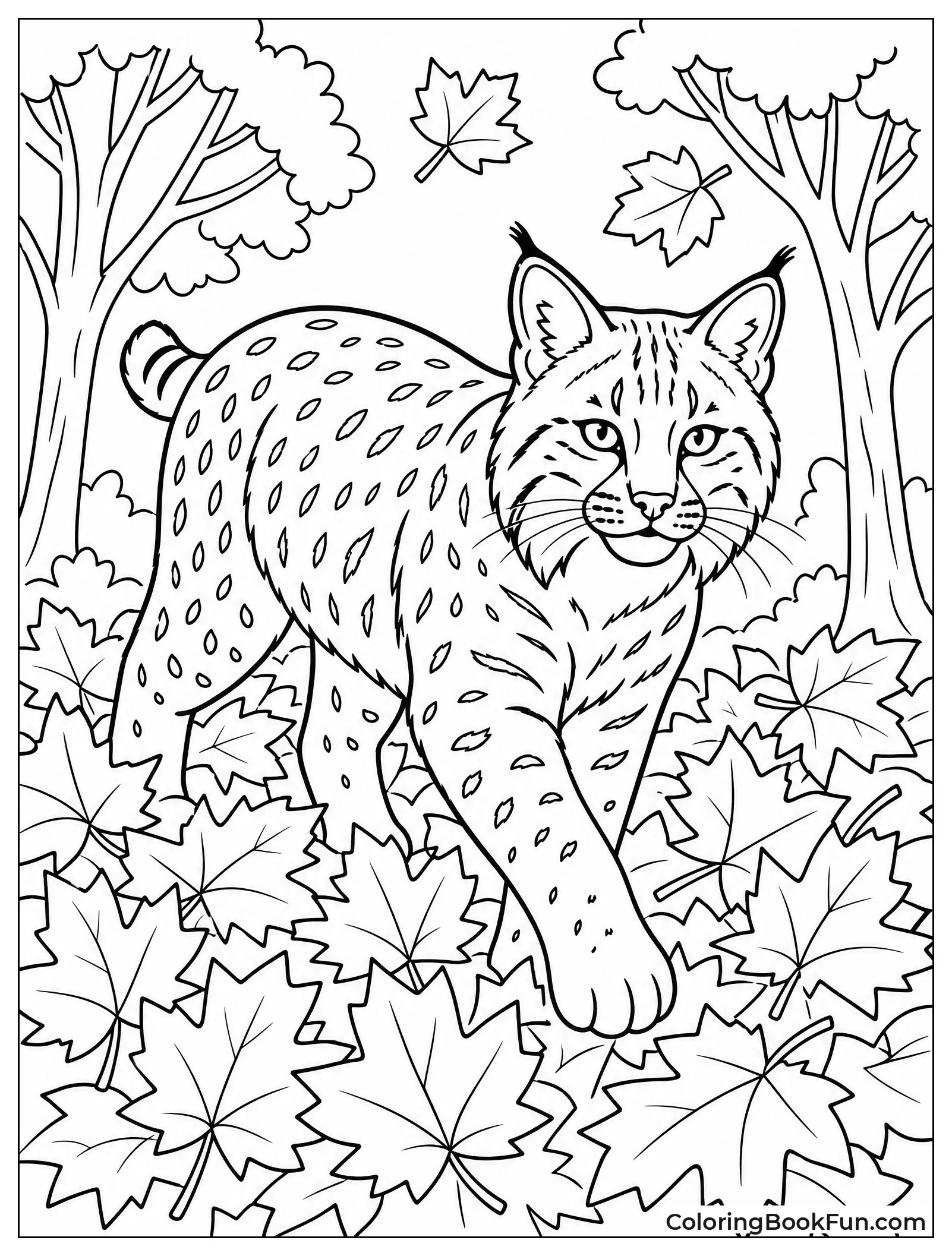 Bobcat Walking Through Autumn Leaves