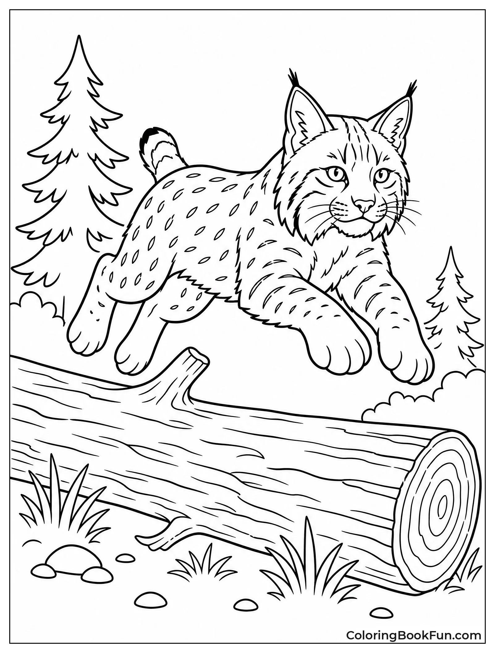 Bobcat Jumping Over Fallen Log