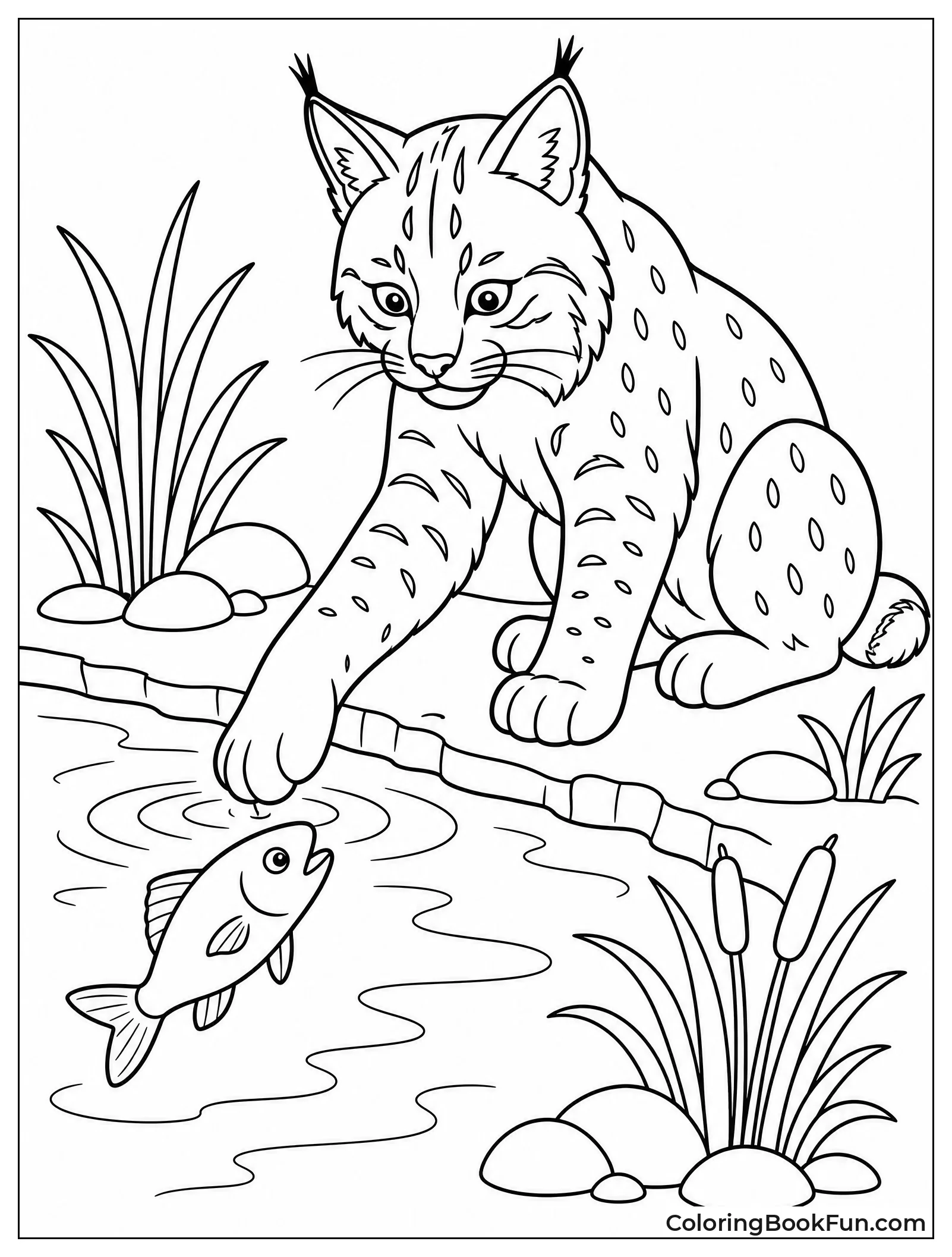 Bobcat Batting at Pond Fish