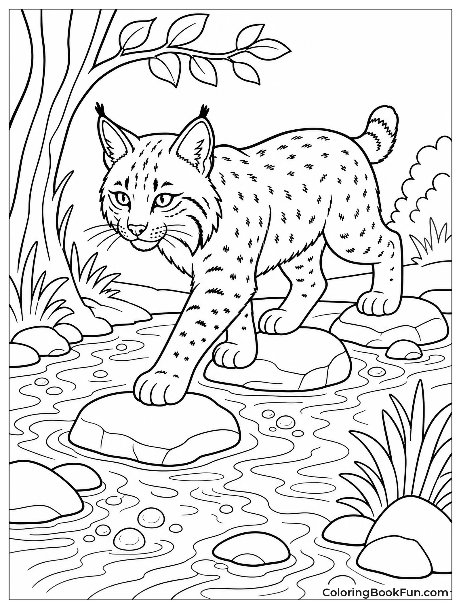 Bobcat Crossing Stream on Stones