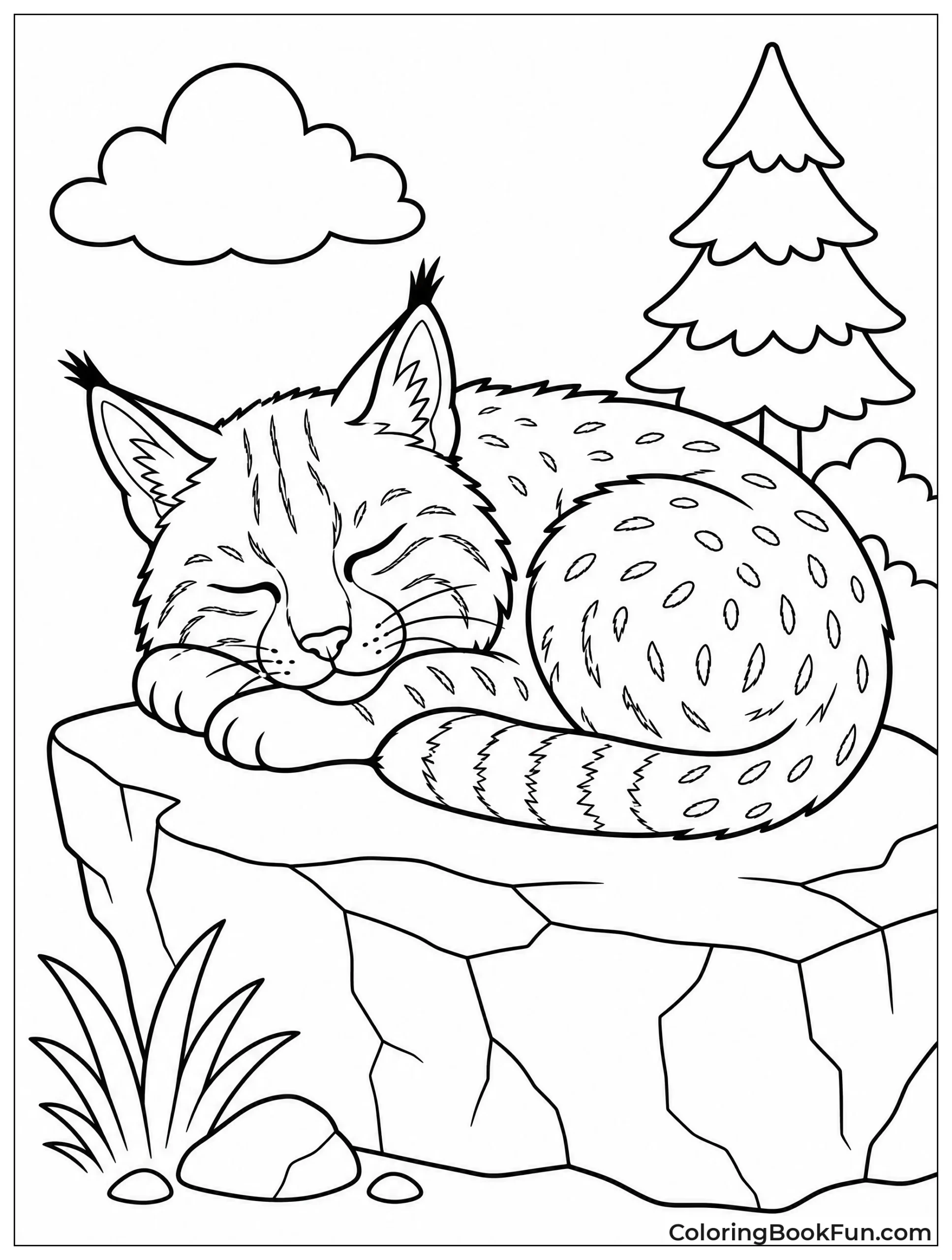 Bobcat Napping on Sunny Rock