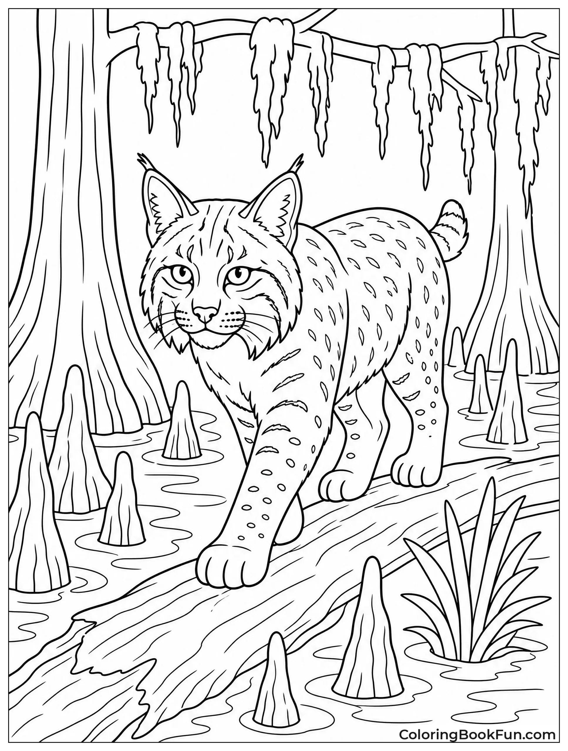Bobcat in Swamp with Moss