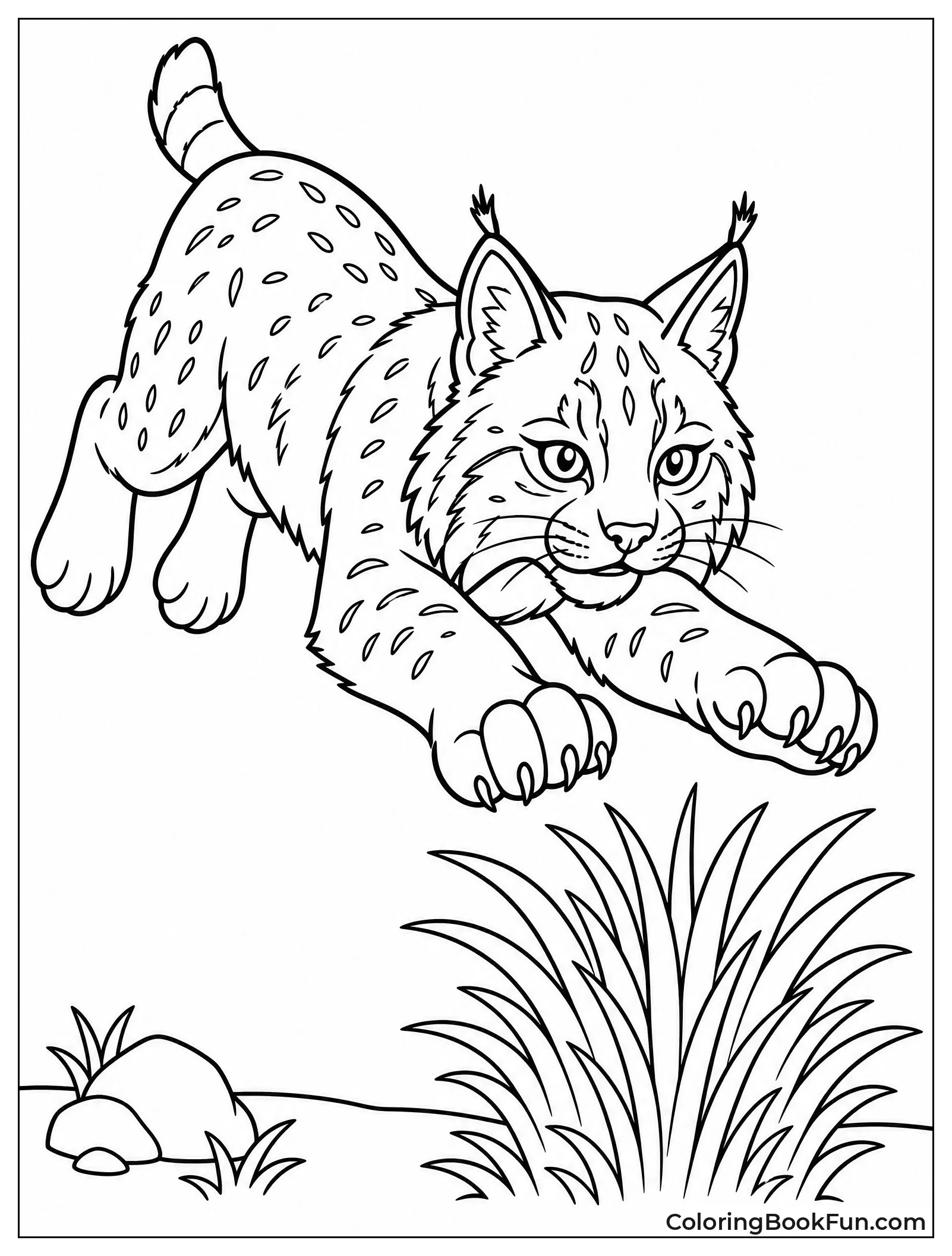 Bobcat Pouncing at Grass Tuft