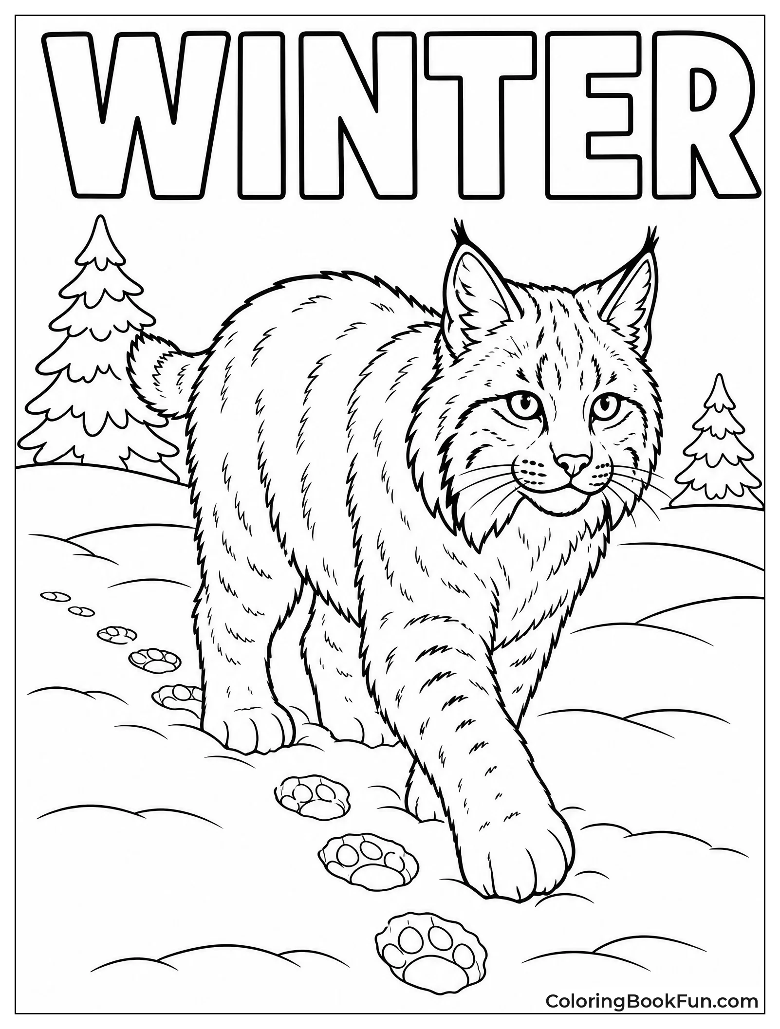 Fluffy Bobcat Walking in Snow