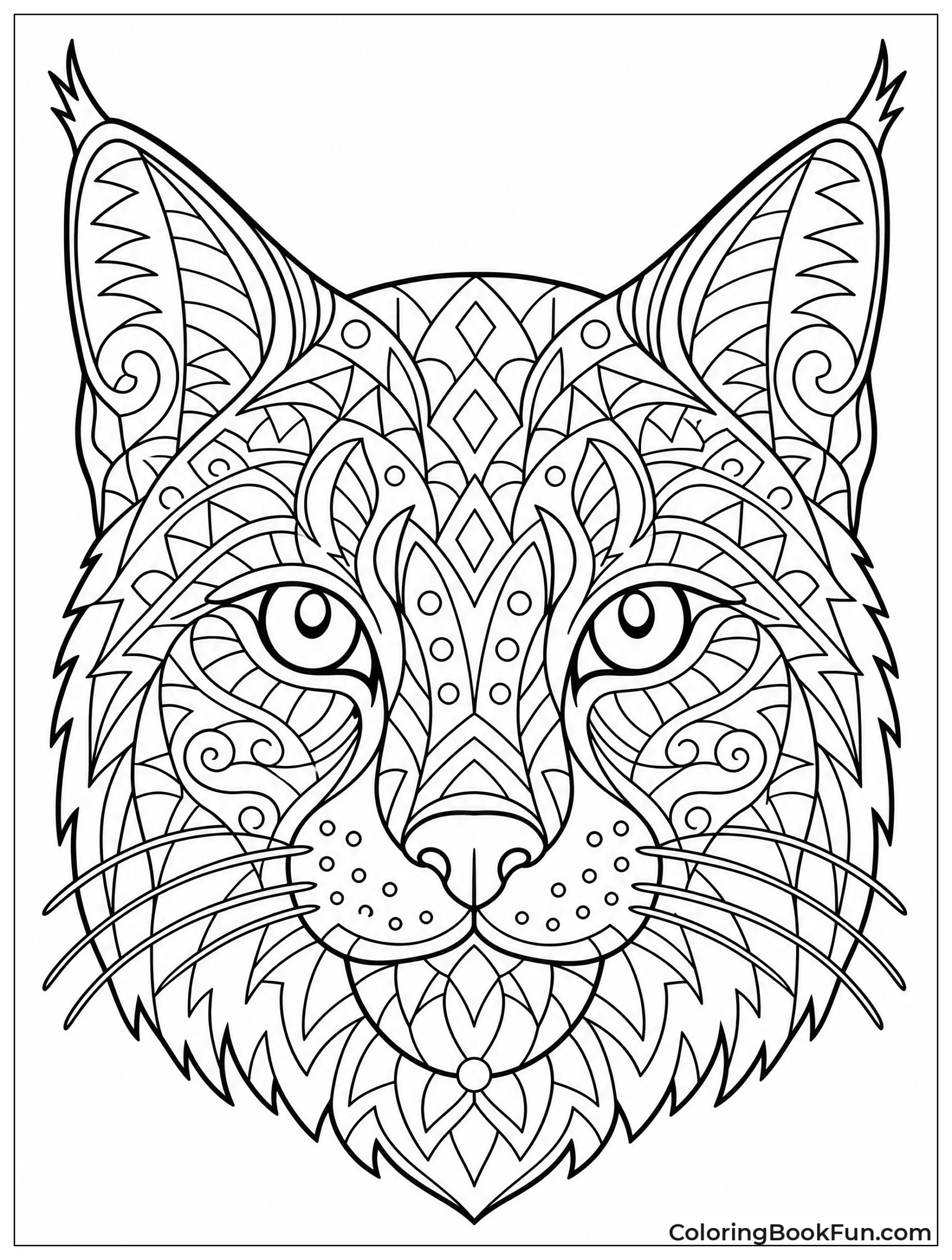 Bobcat Head with Zentangle Patterns