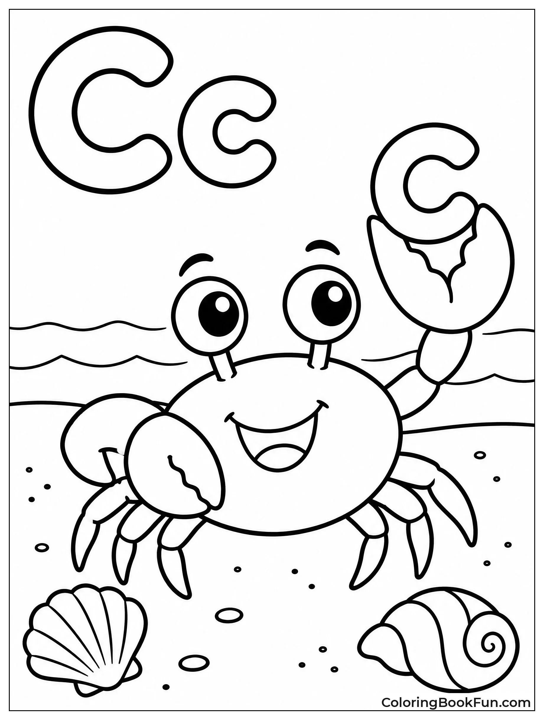 Crab Holds Letter C on Beach