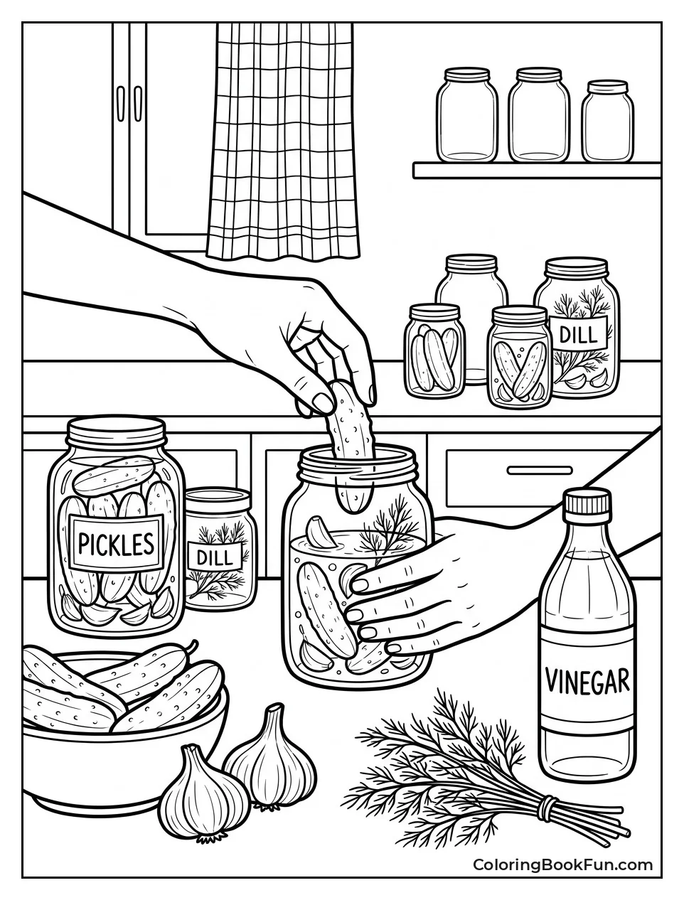 Hands Filling Jars with Cucumbers