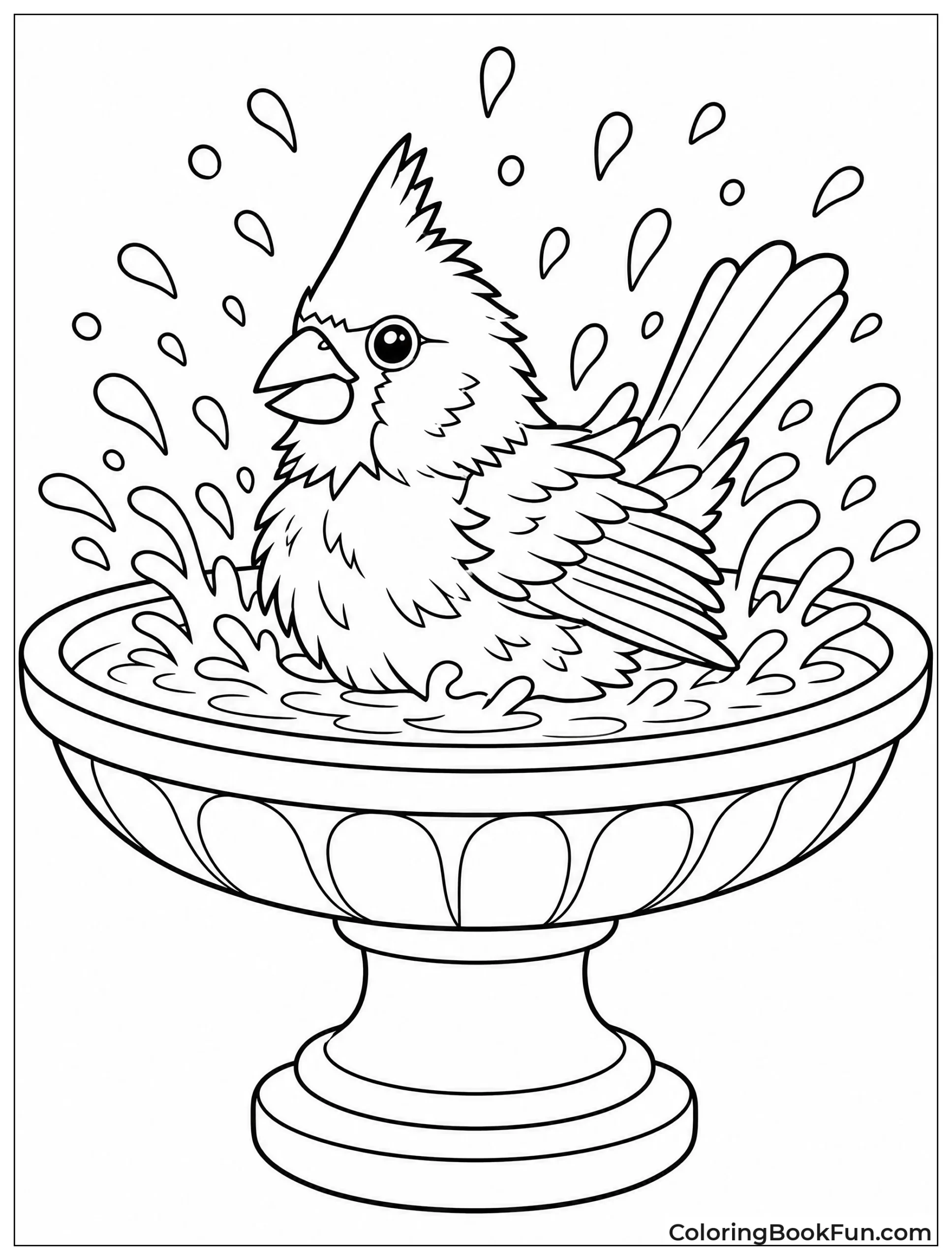 Cardinal Splashing in a Birdbath