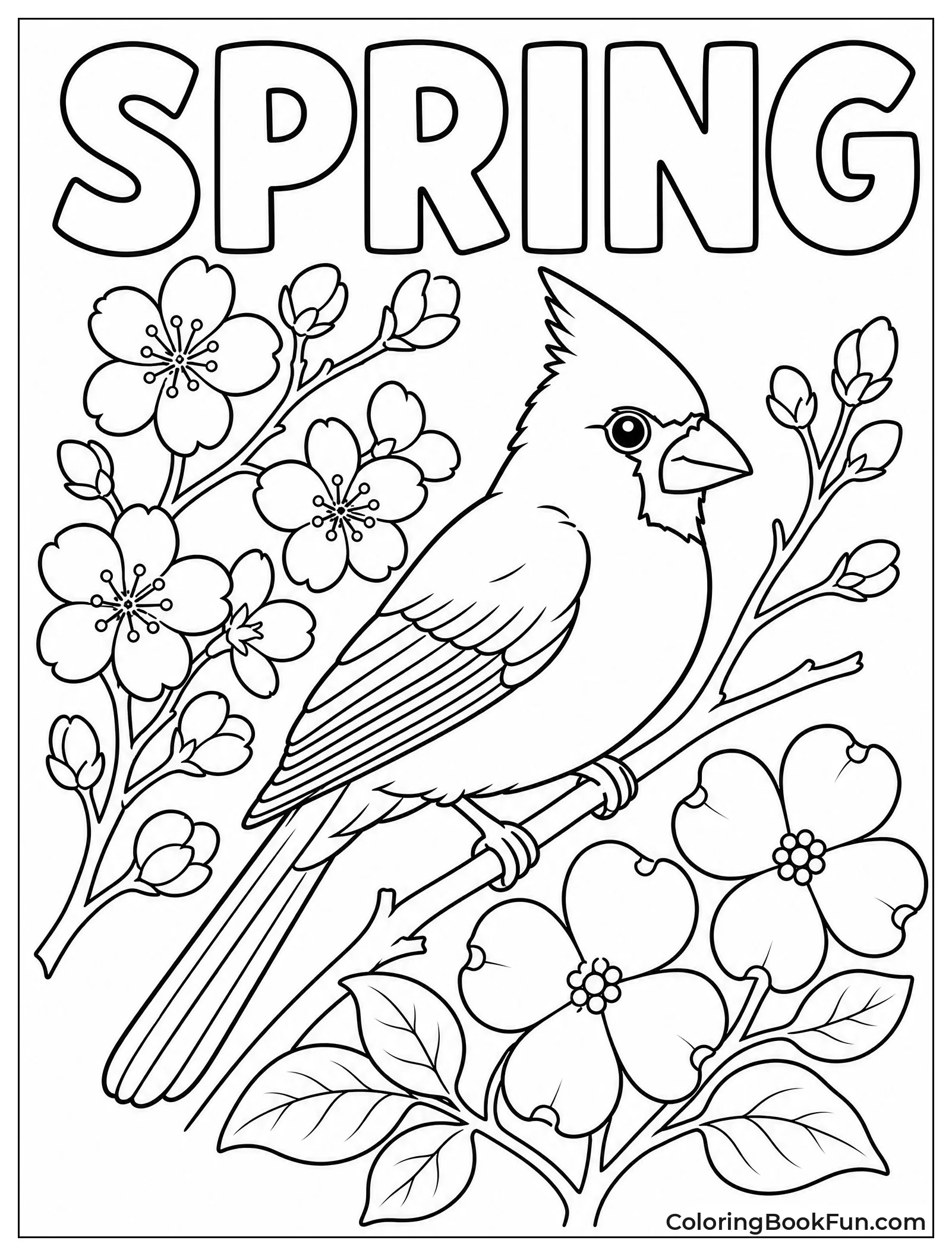 Female Cardinal Among Spring Blossoms