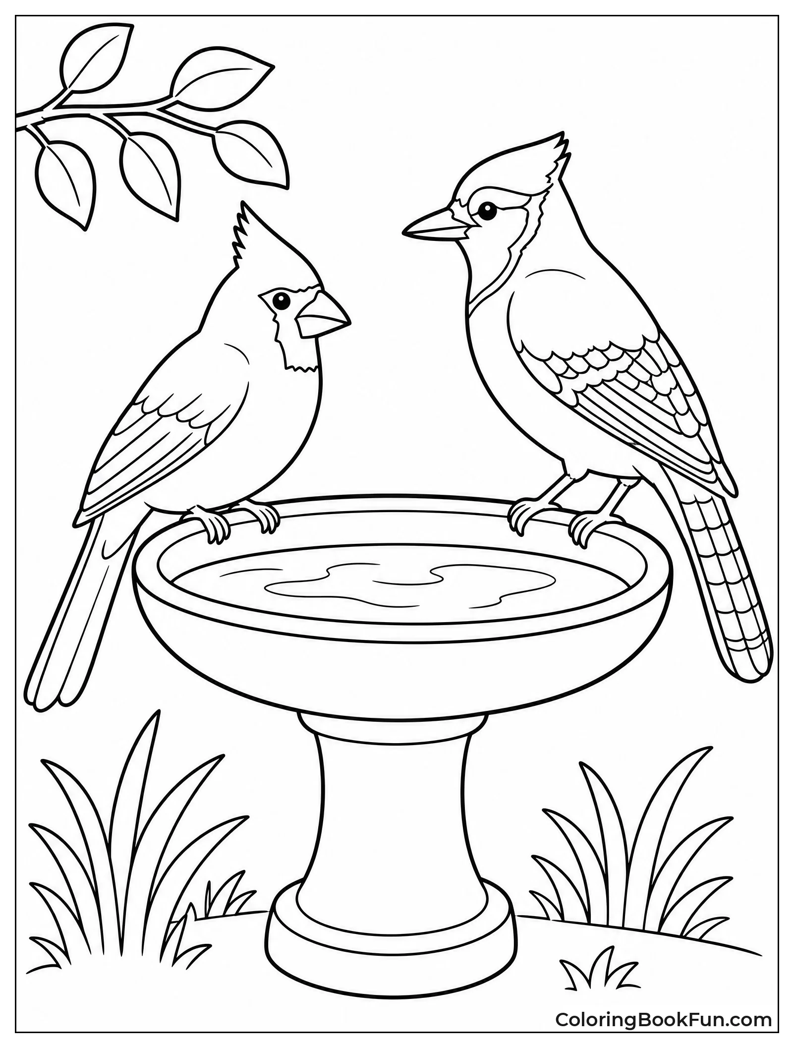 Cardinal Sharing Birdbath with Blue Jay