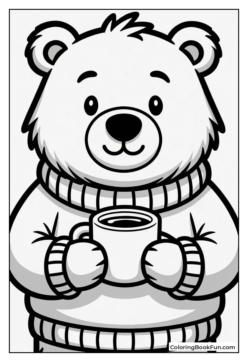 Bear Holds Cocoa in Sweater