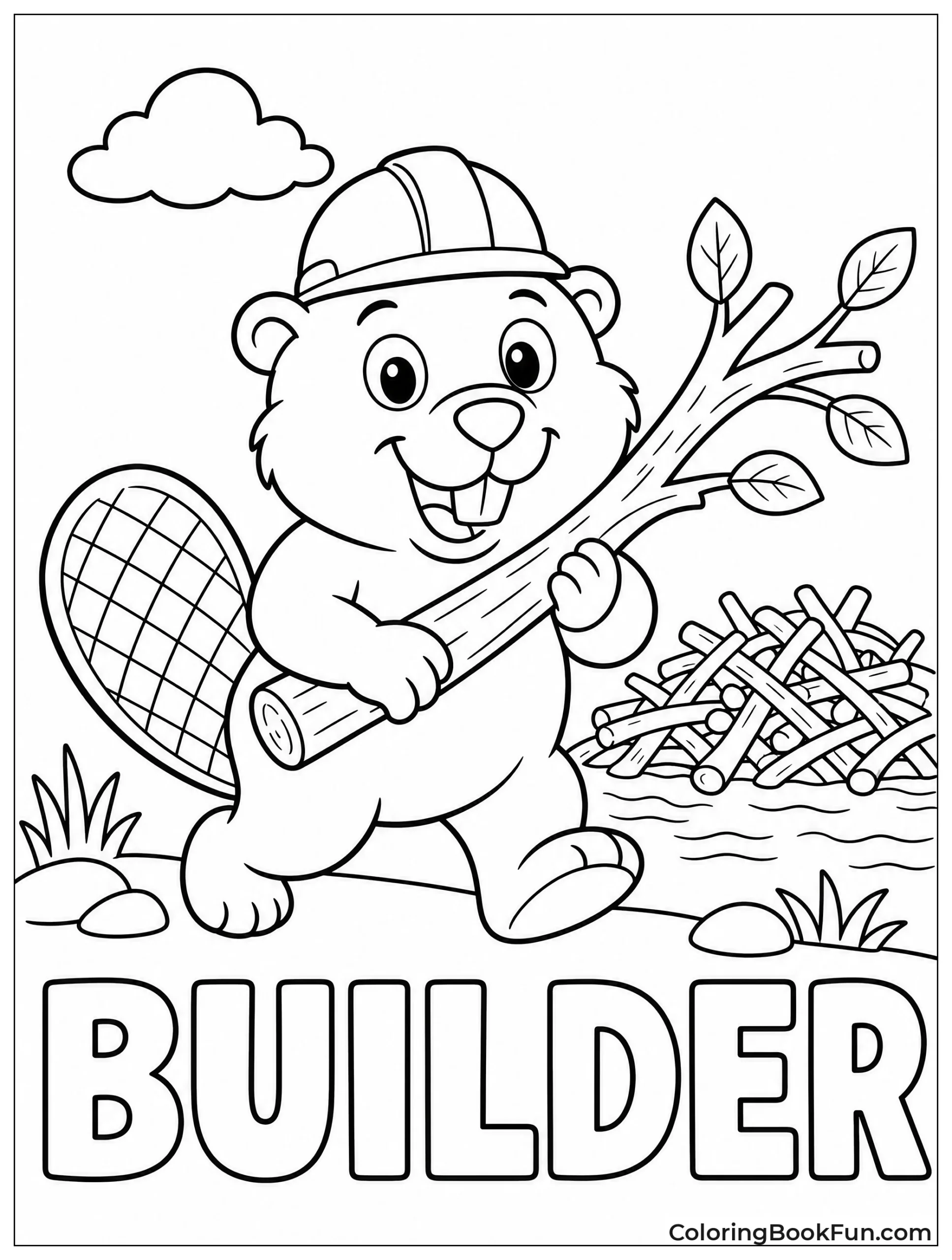 Cartoon Beaver Wears Hard Hat