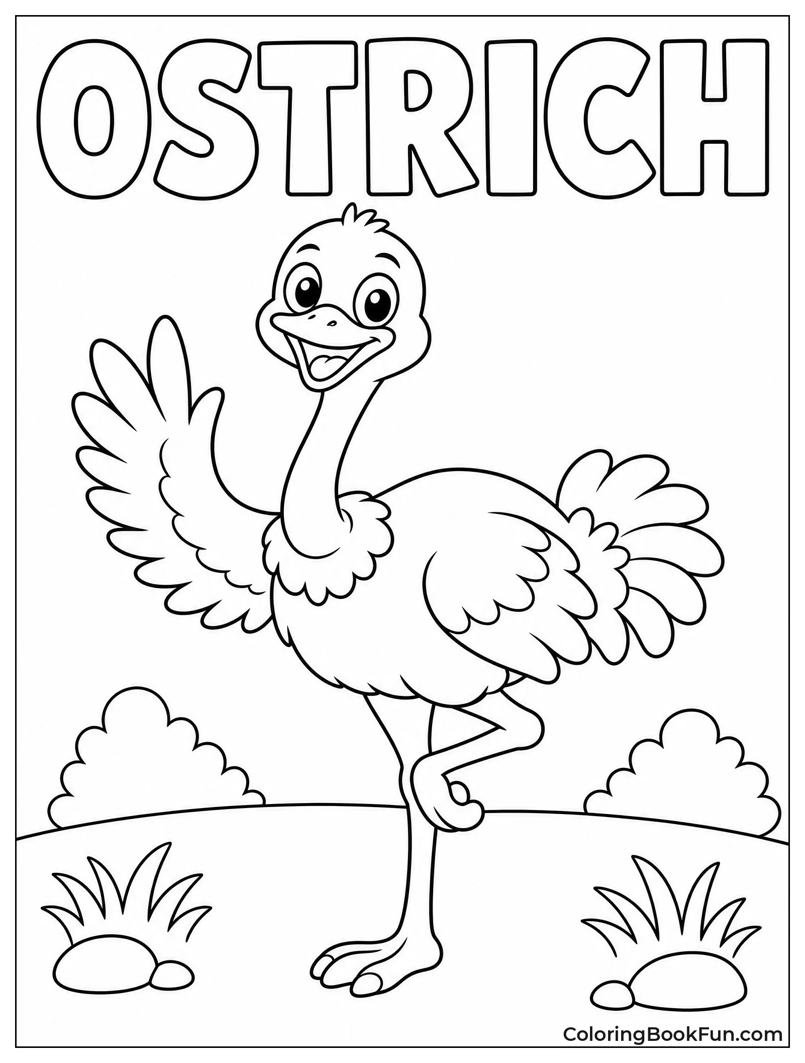 Cartoon Ostrich Waves Hello