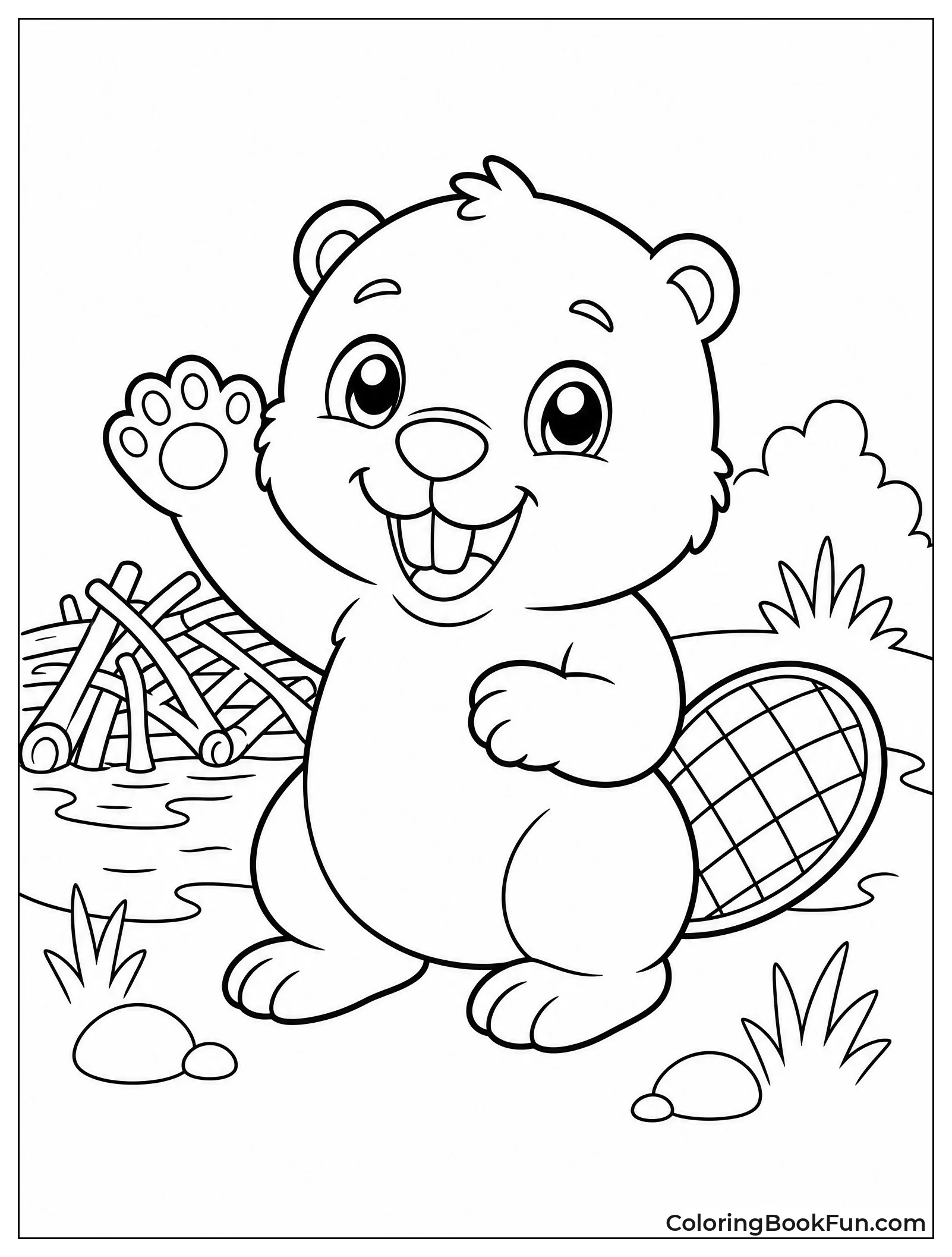 Chibi Beaver Waves With Big Paws
