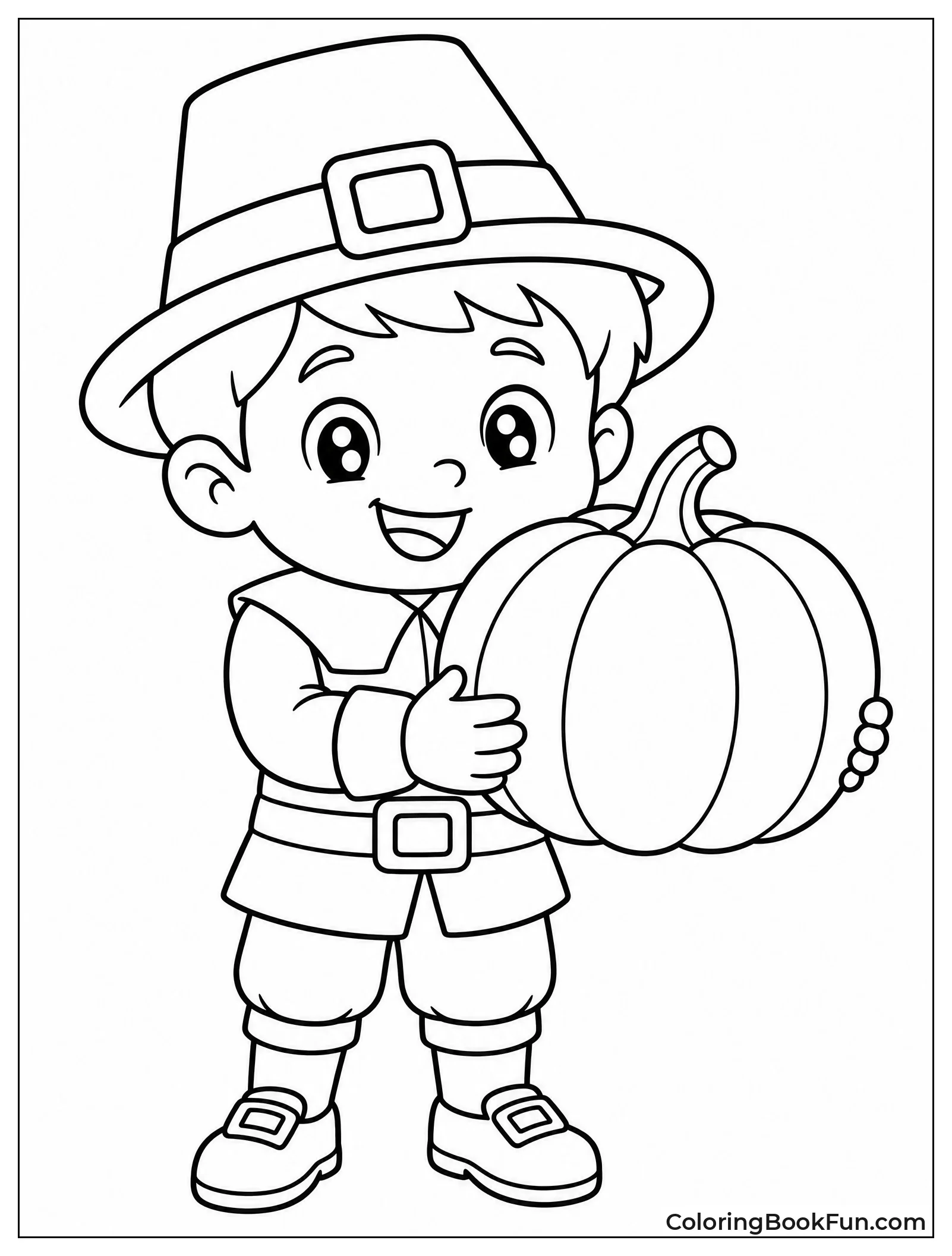 Chibi Pilgrim Holding Big Pumpkin
