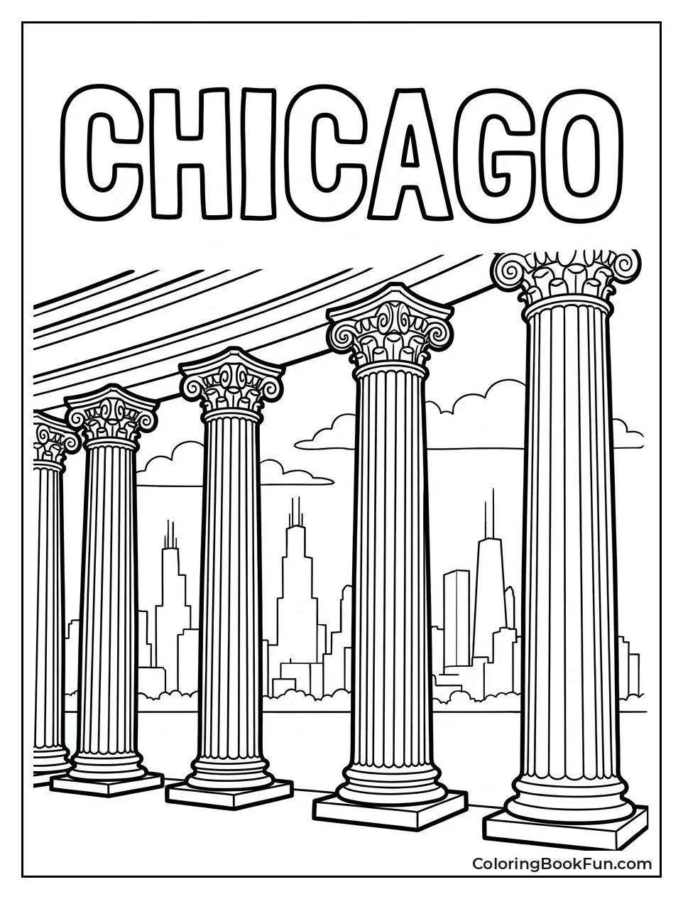 Columns Frame Distant Skyline