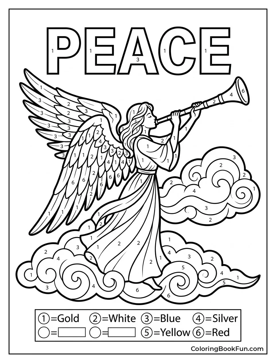 Angel Playing Golden Trumpet in Clouds