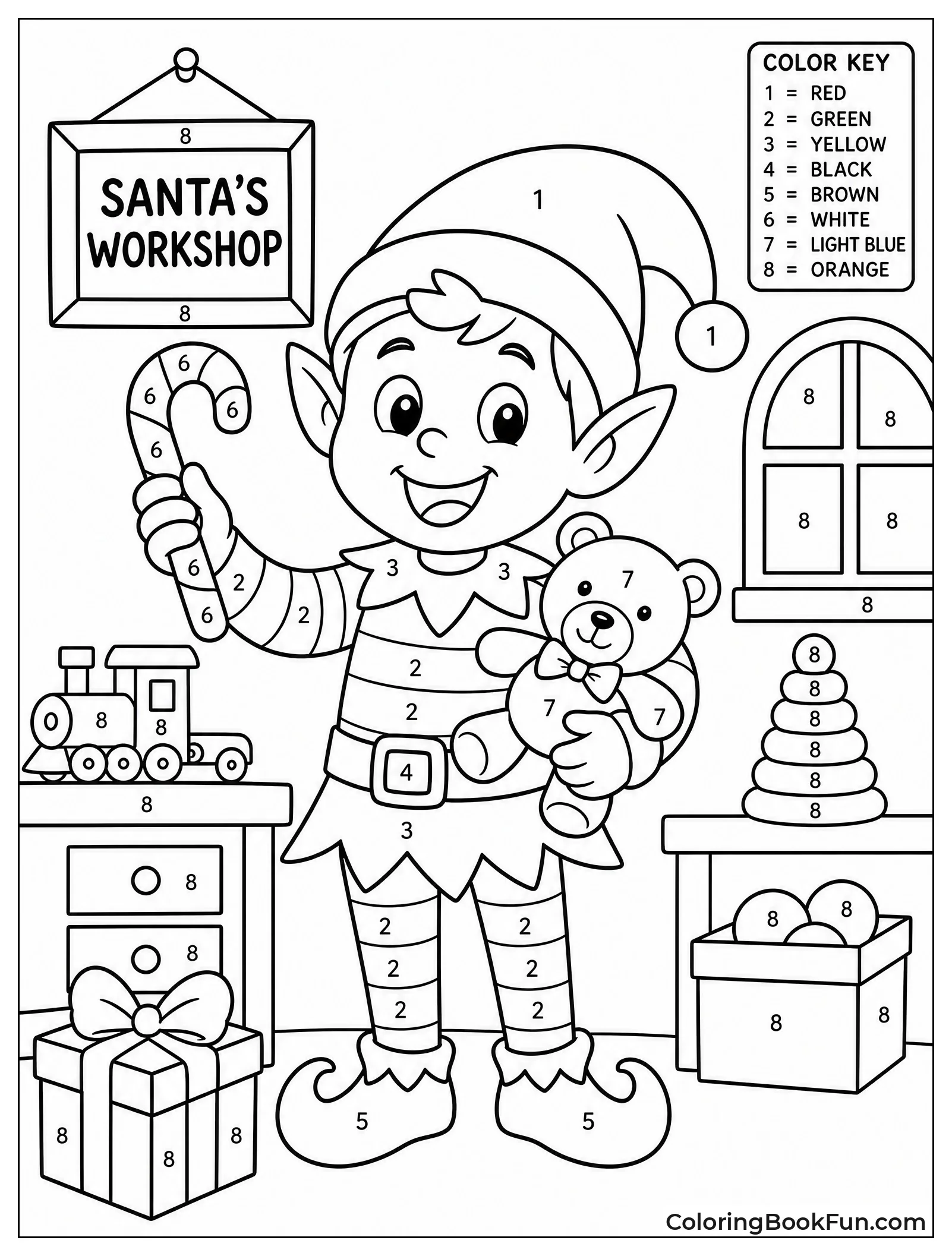 Happy Elf Holding Toy and Candy