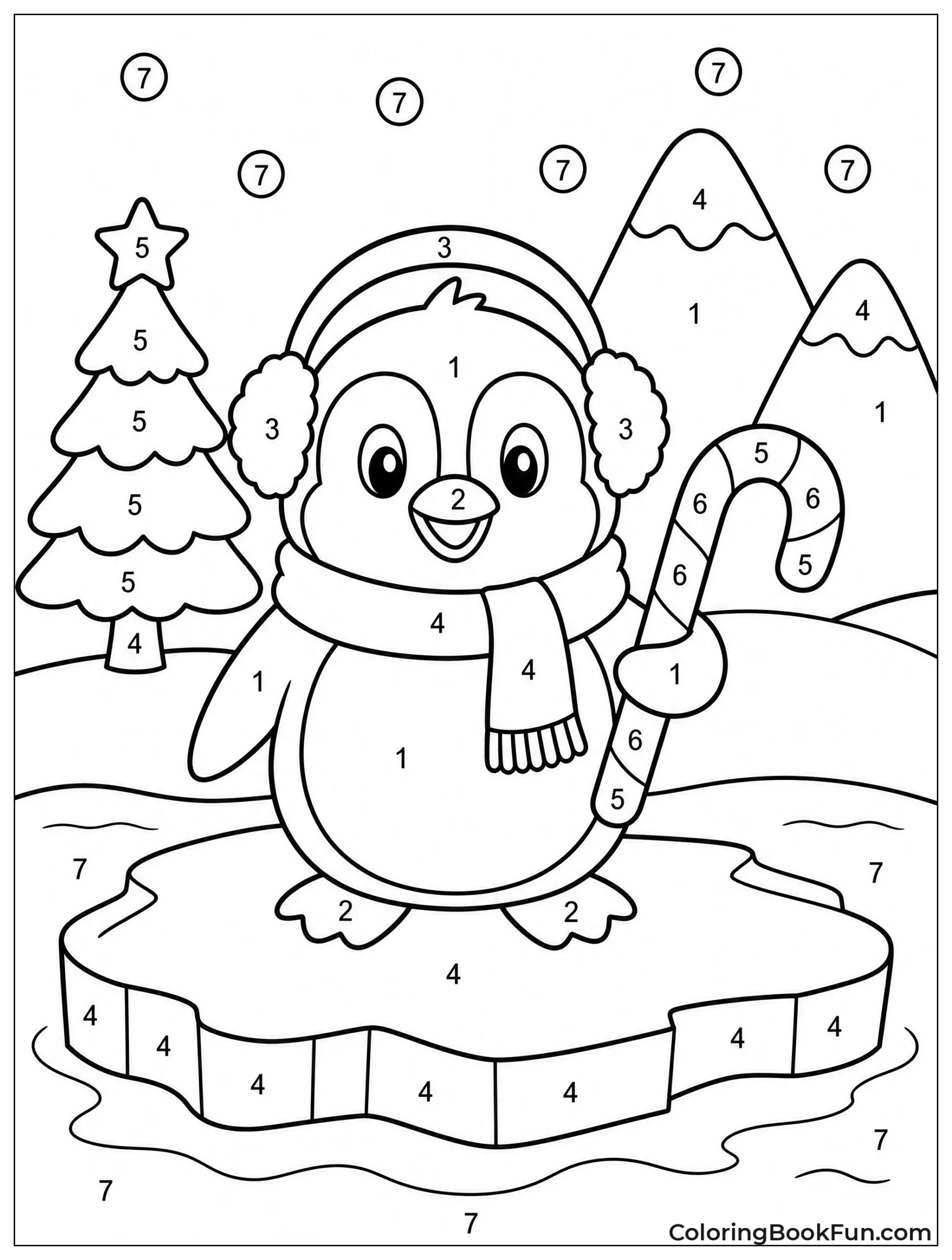 Penguin Holding Candy Cane on Ice