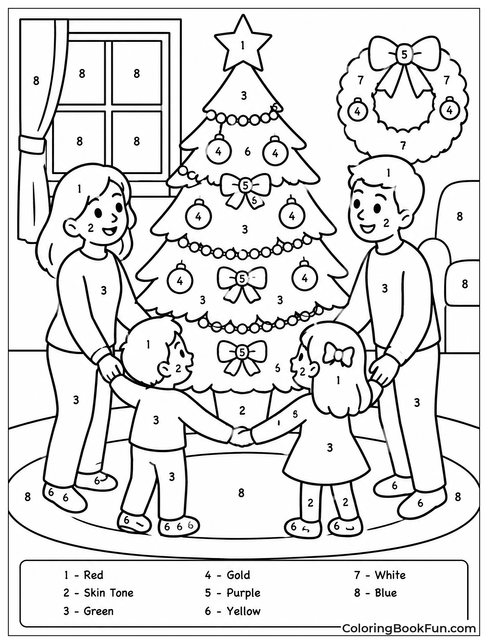 Family Holding Hands Around Christmas Tree