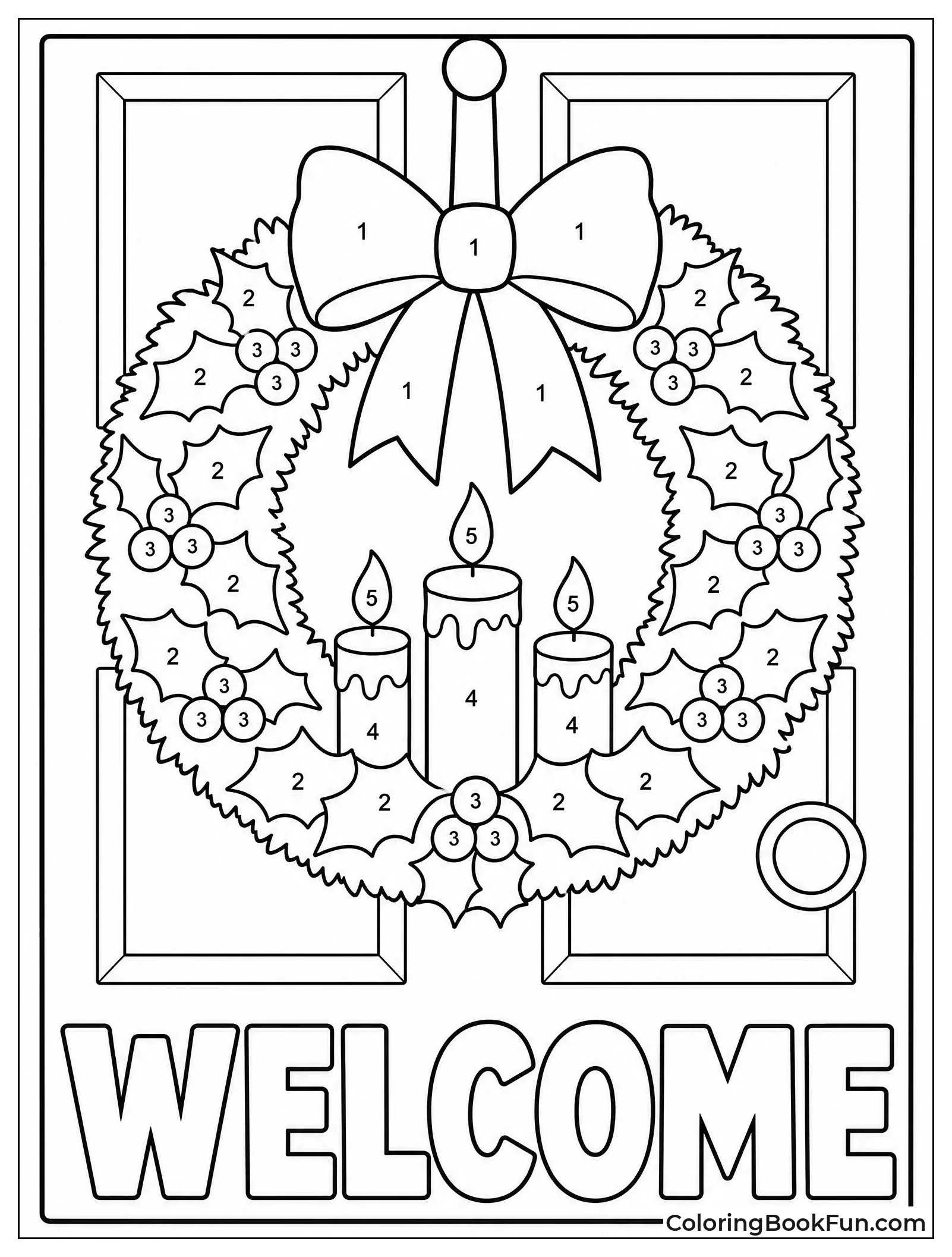 Holly Wreath with Bow on Door