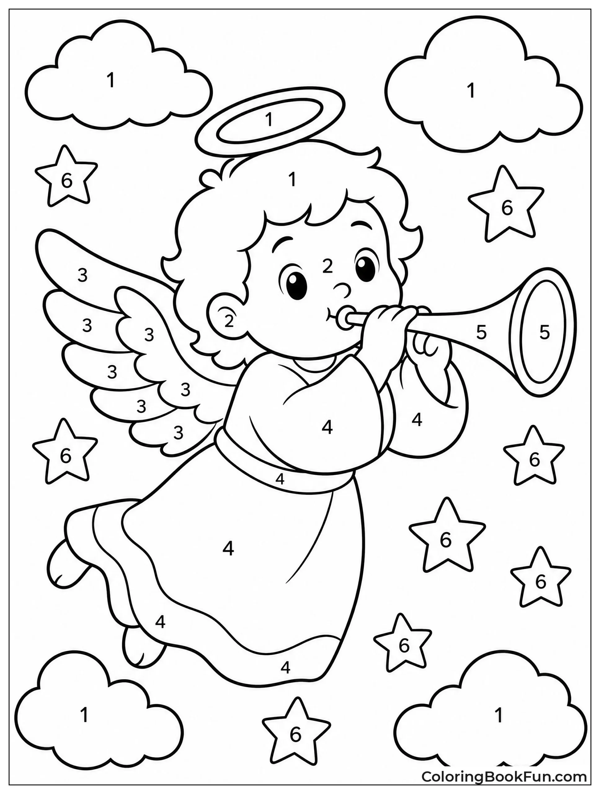 Angel Playing Trumpet in Clouds