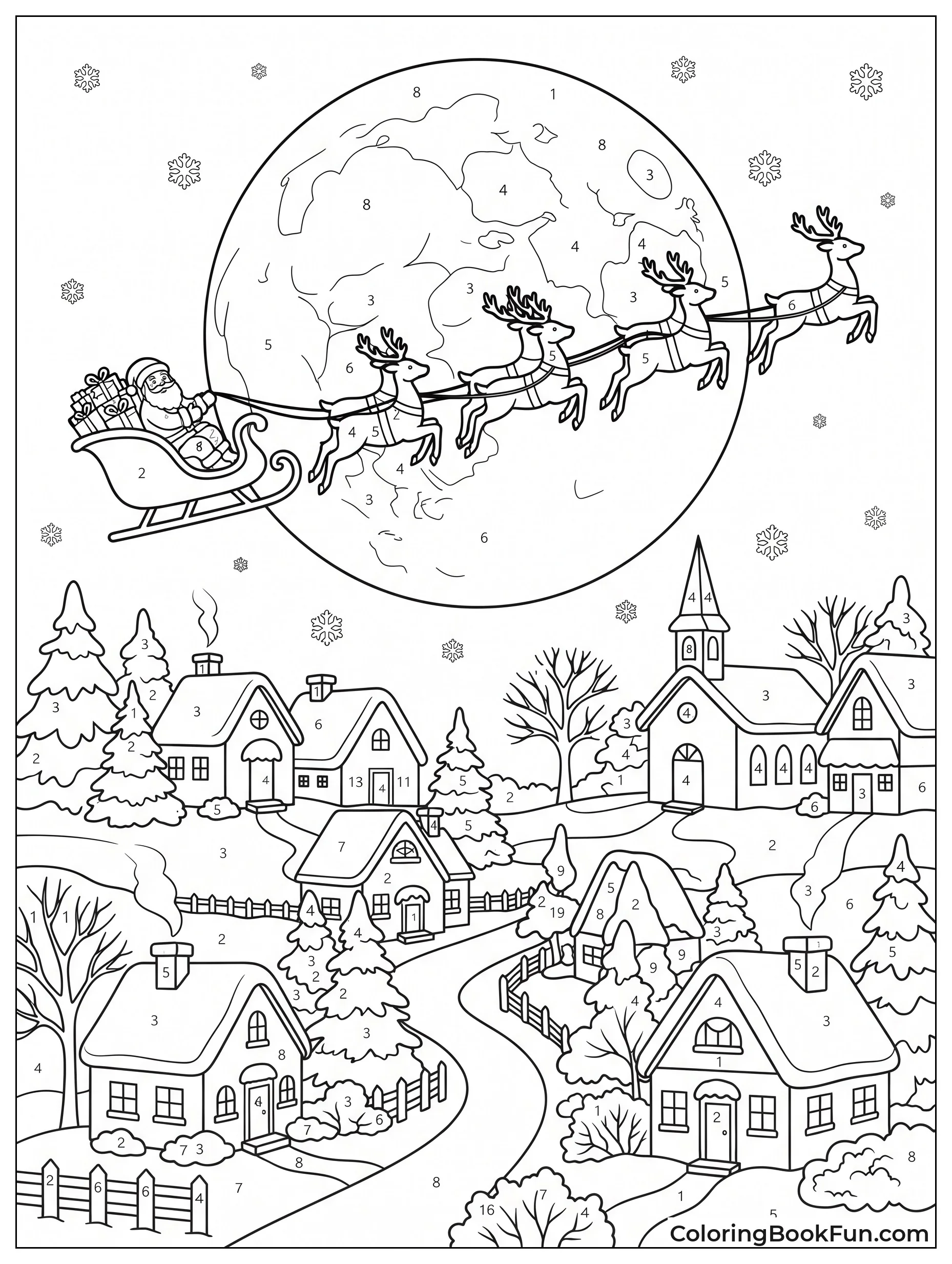 Sleigh Flying Past Full Moon