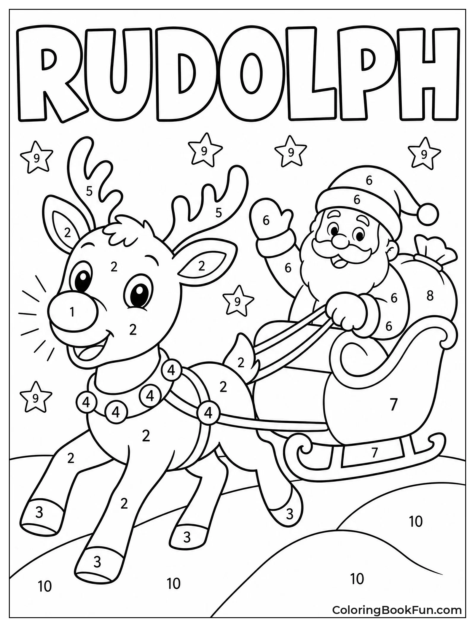 Rudolph Leading Sleigh with Red Nose