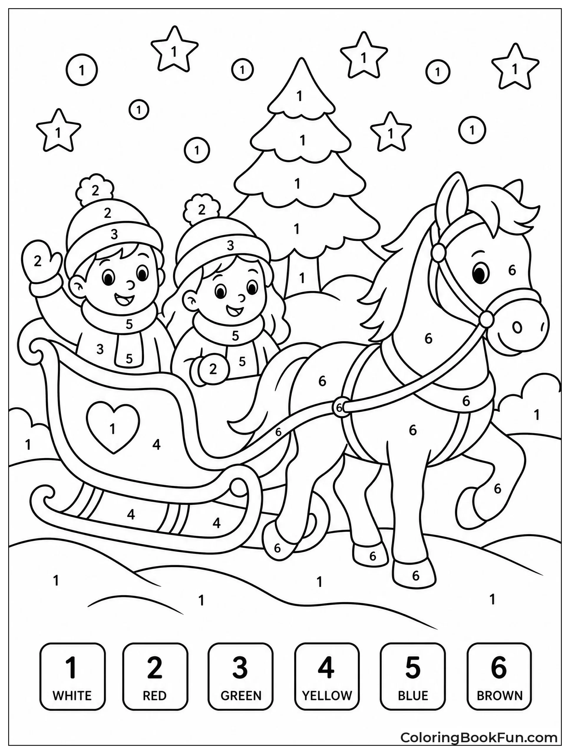 Children Riding Sleigh Through Snow