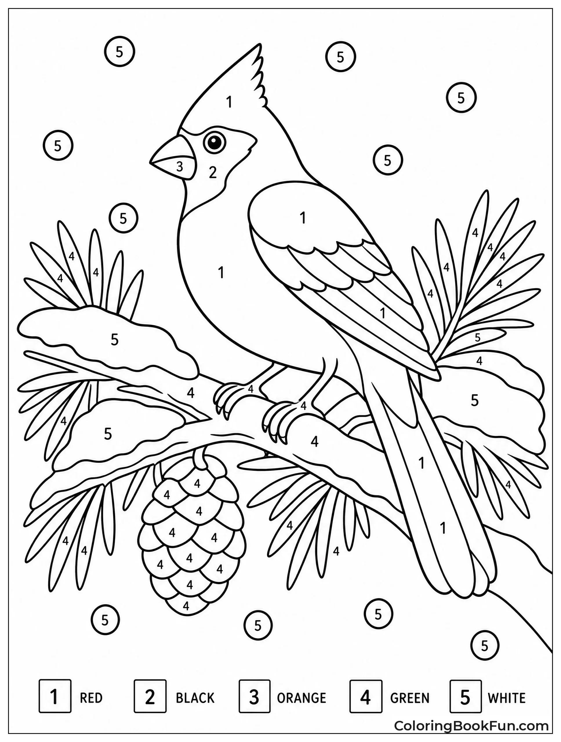 Cardinal Perched on Snowy Branch