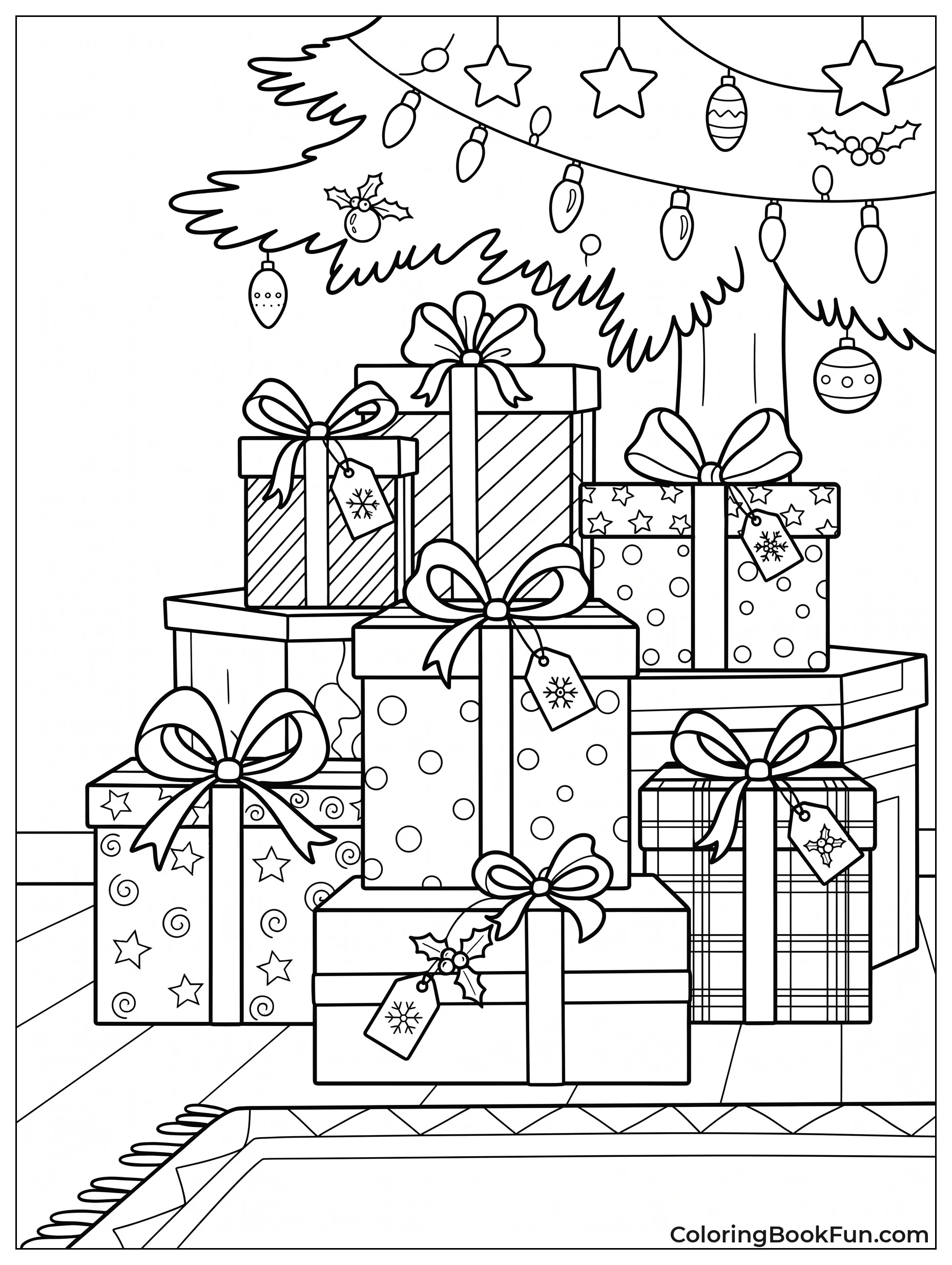 Stack of Colorful Wrapped Presents