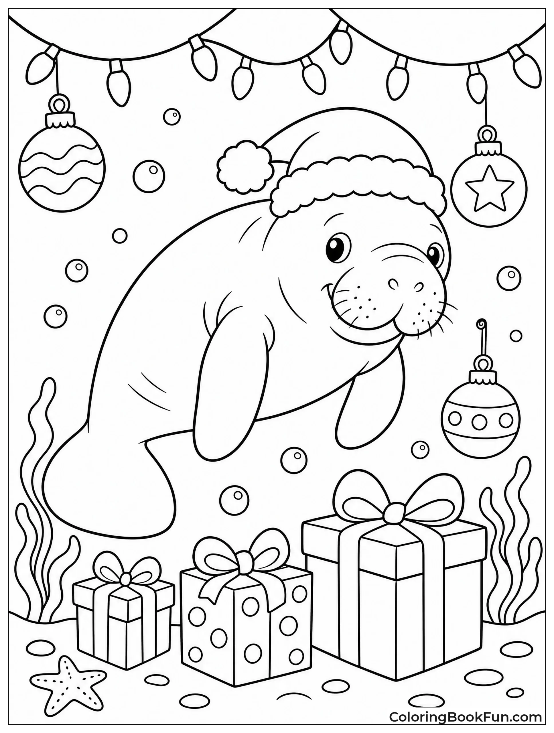 Manatee Wearing Santa Hat Swims