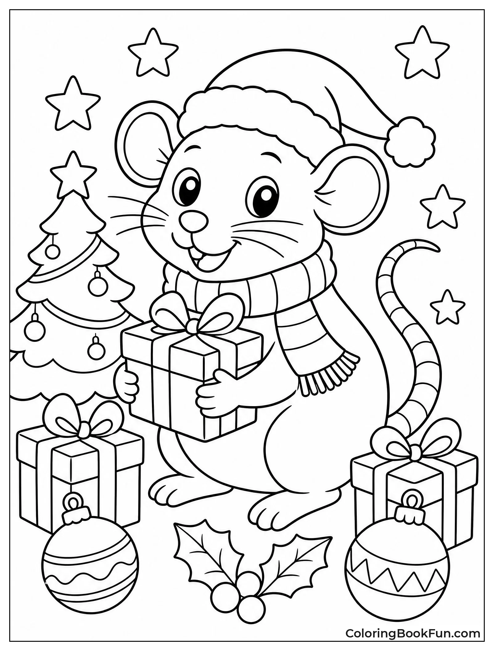 Rat Wears Santa Hat and Scarf