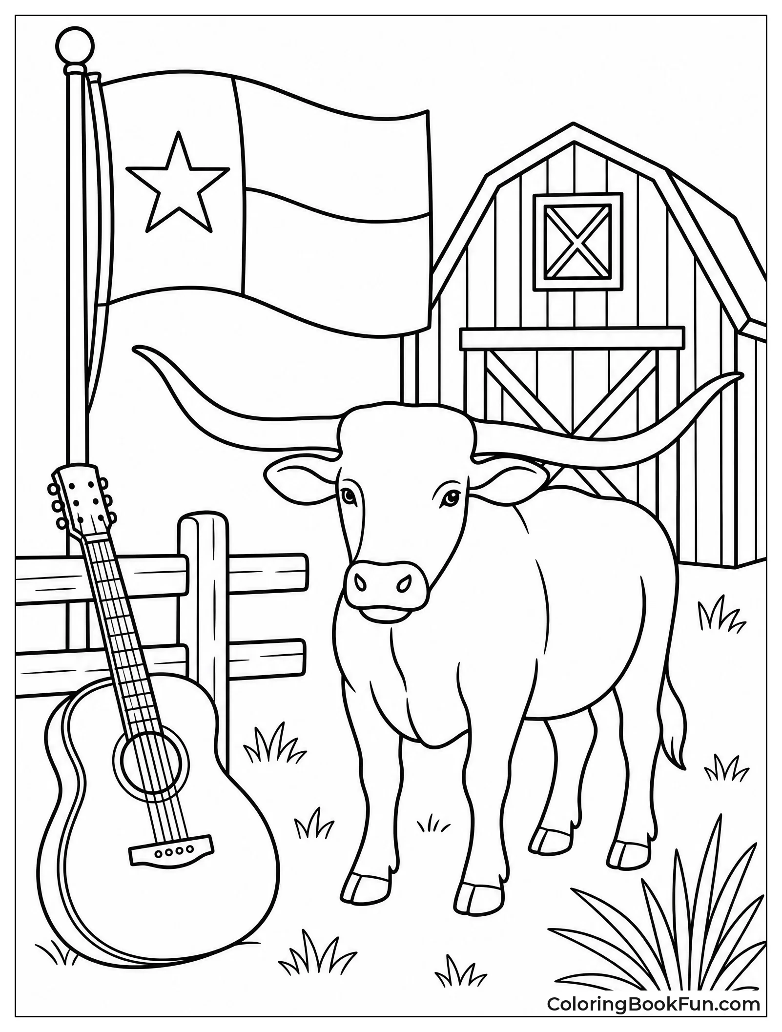 Ranch Scene With Flag and Barn