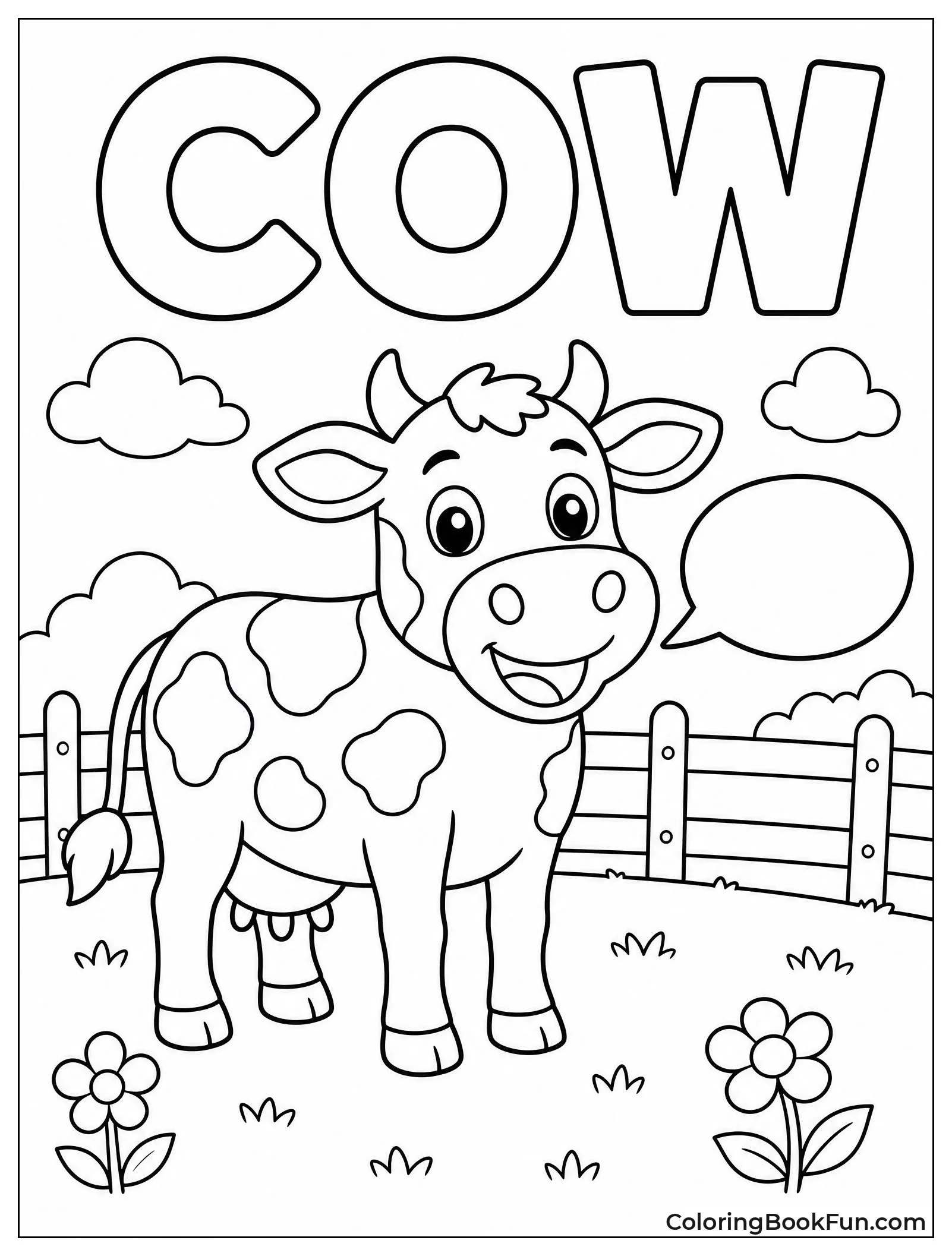 Cow Says C in Speech Bubble