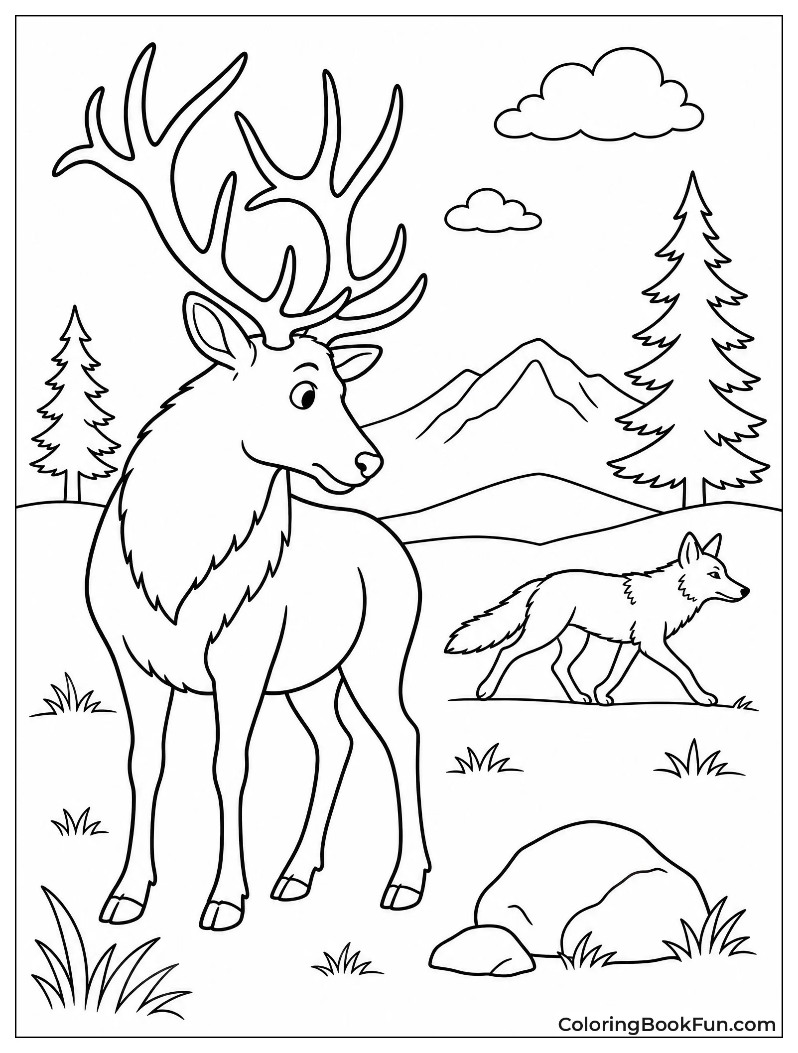 Elk Watching Coyote Trot By