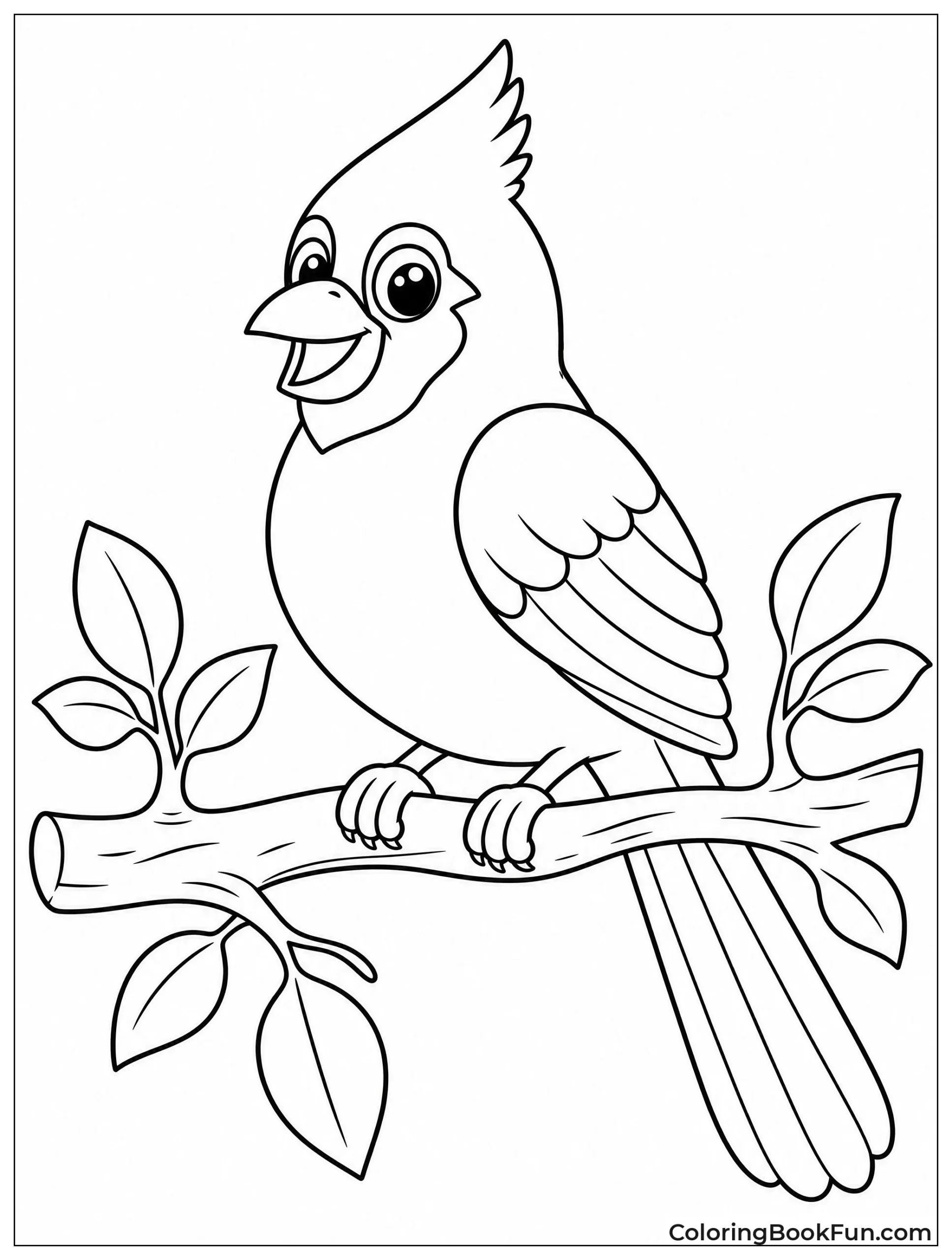 Cute Cartoon Cardinal on a Branch
