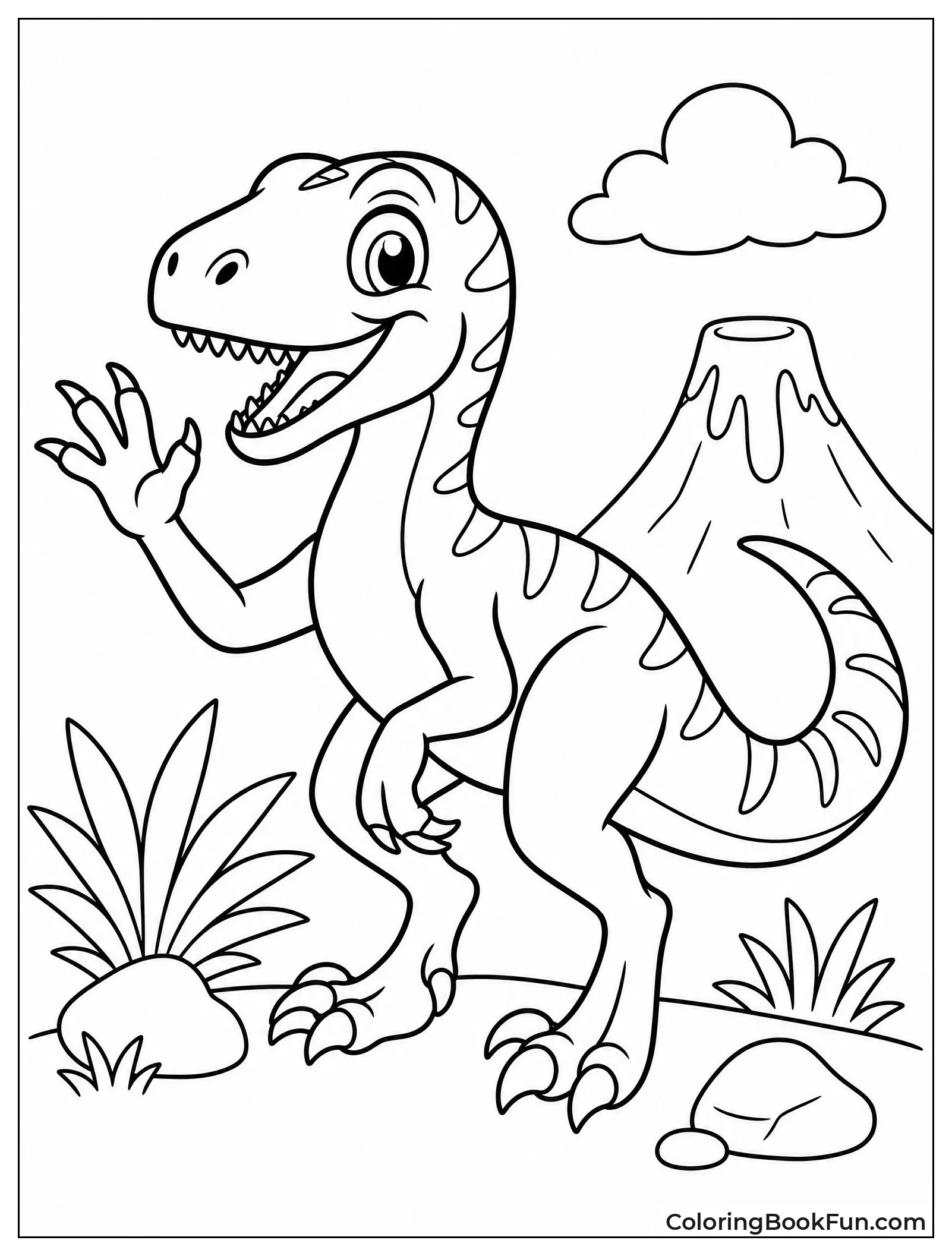 Cute Cartoon Velociraptor Waving