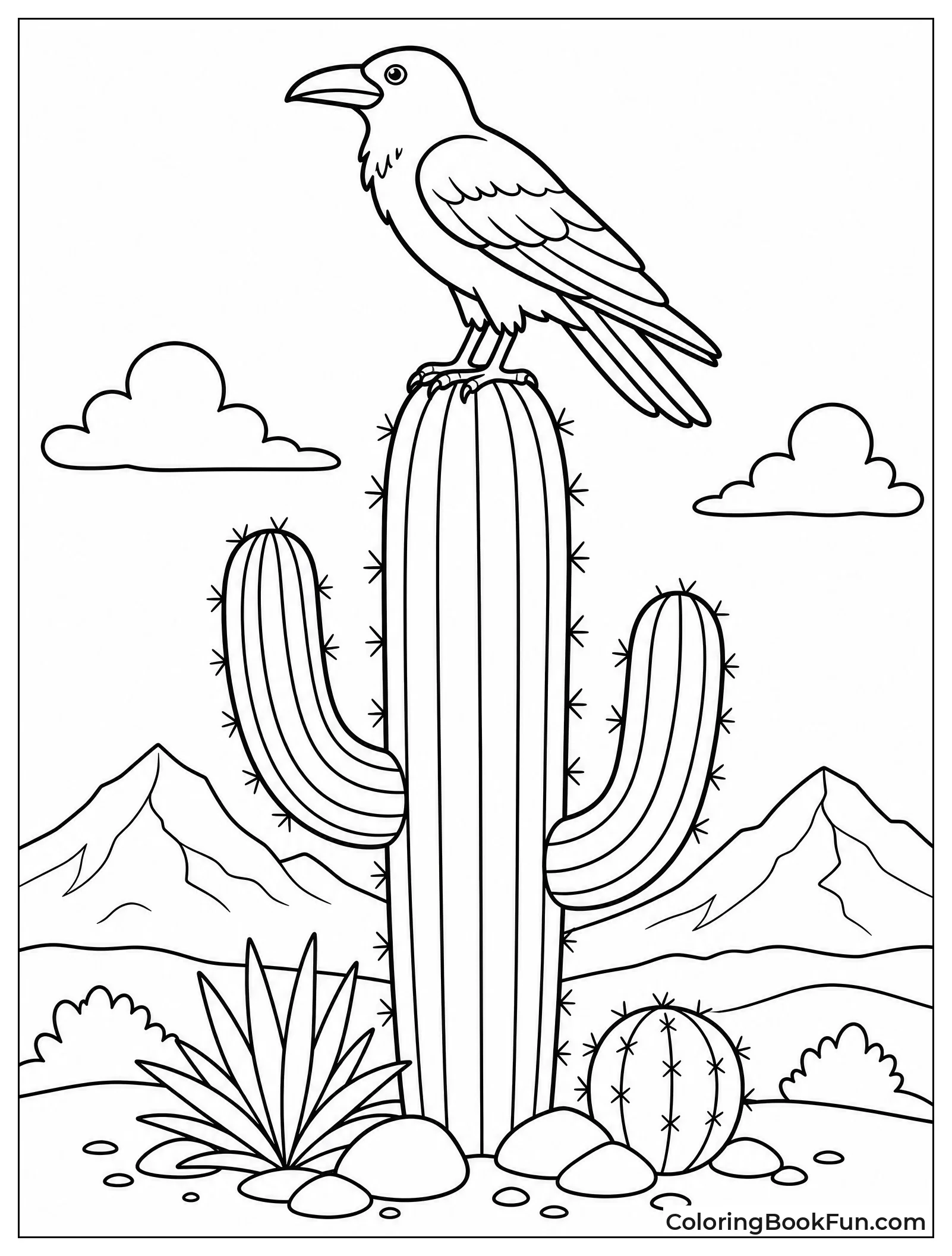Raven Stands on Saguaro Cactus