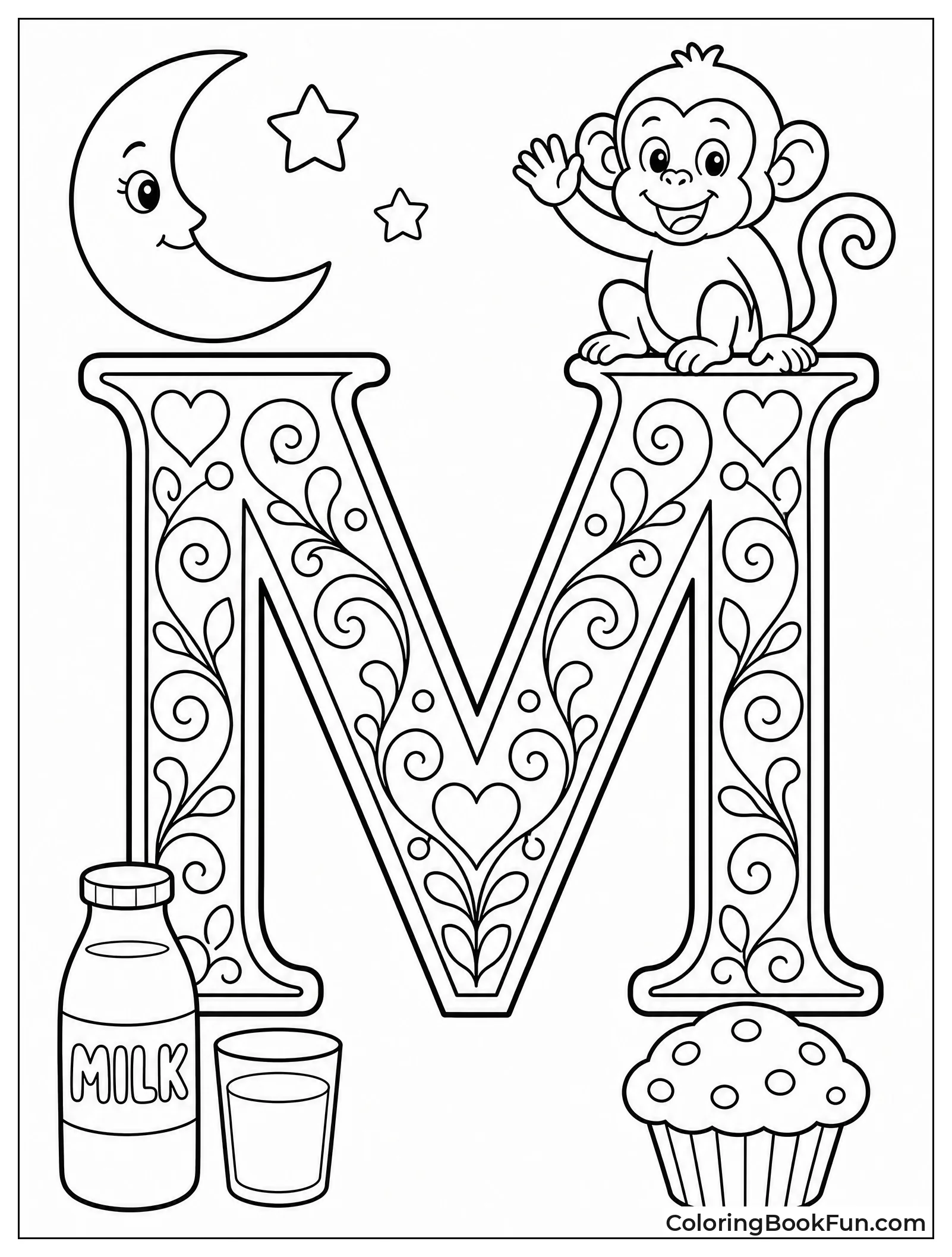 Fine Lines Decorate Ornate Letter M