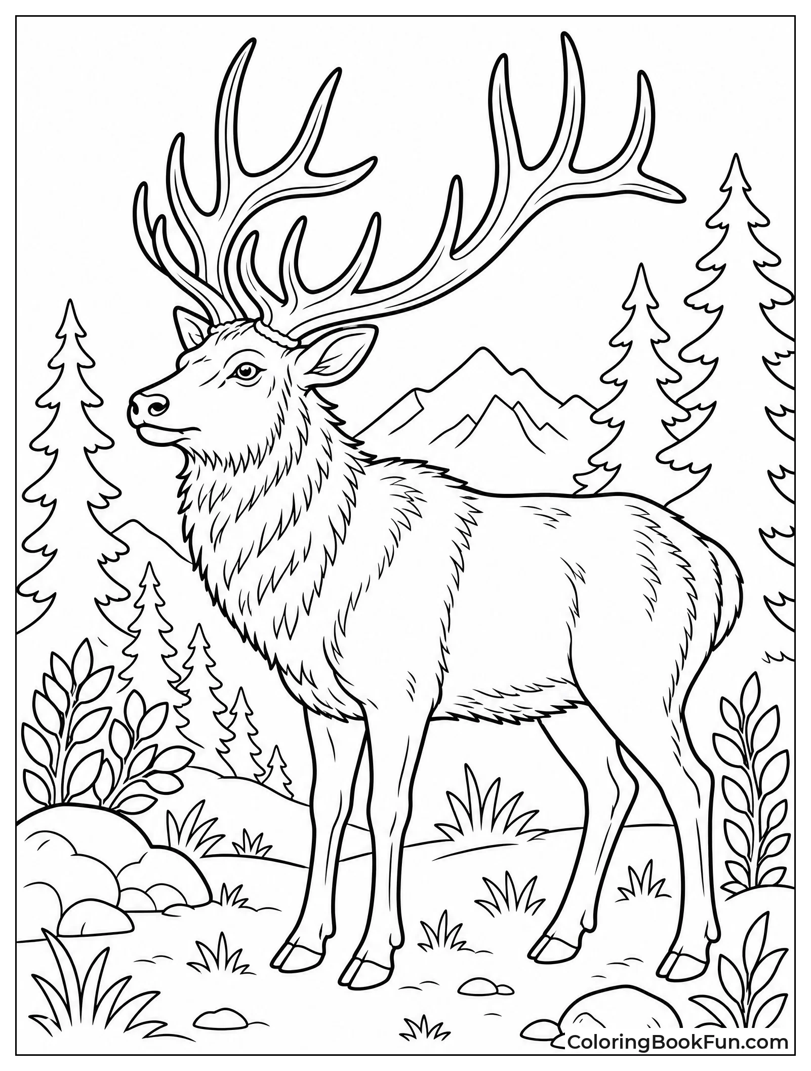 Detailed Elk with Fur Lines