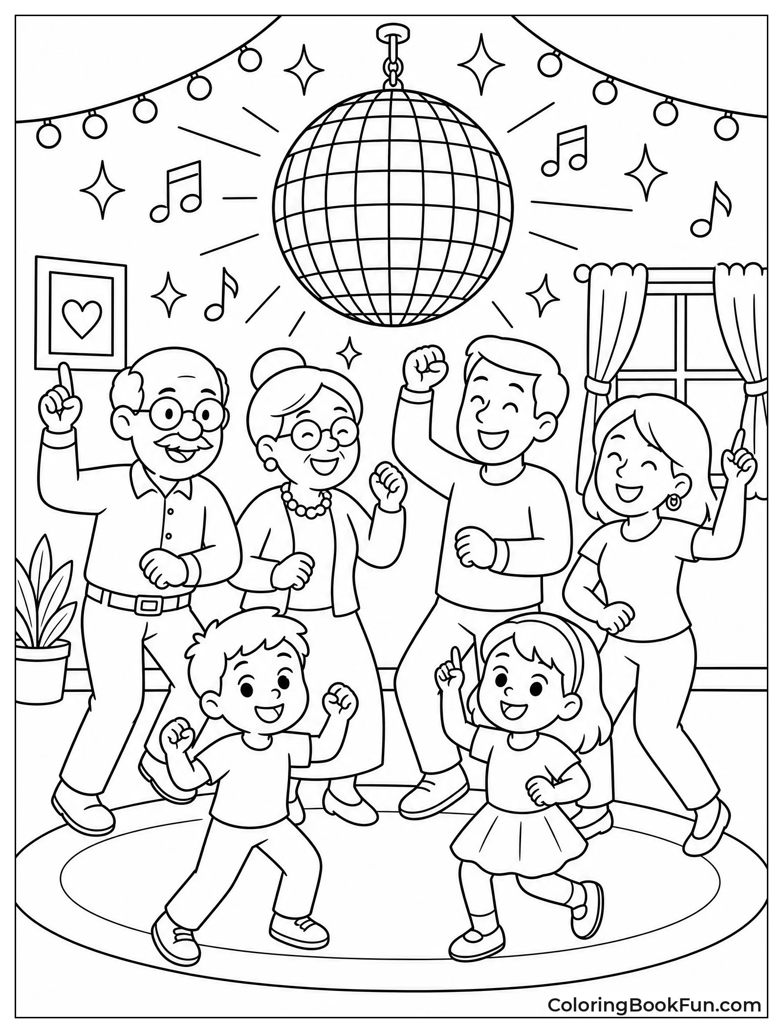Family Dancing under Disco Ball
