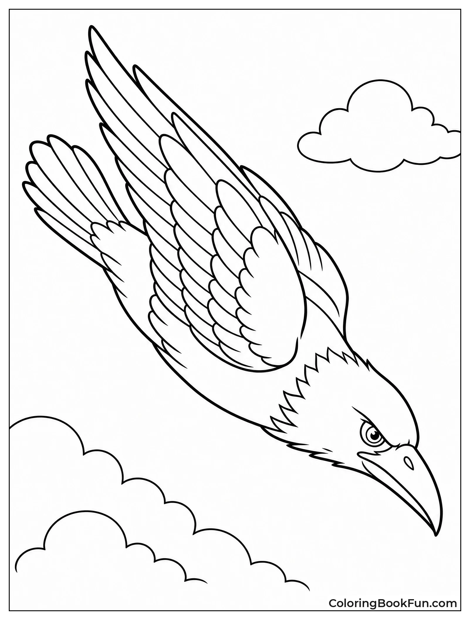 Raven Dives Steeply Through Sky