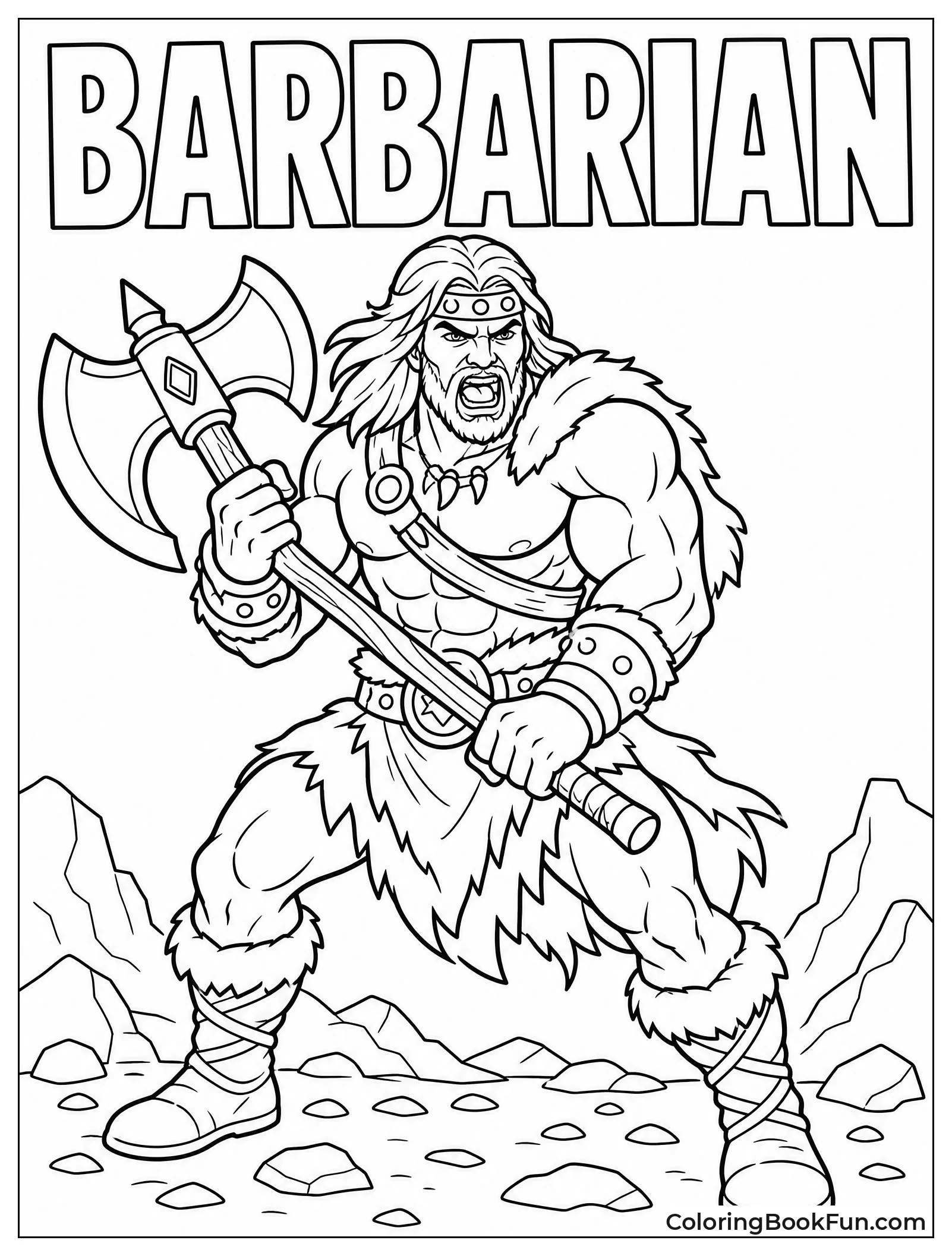 Muscular Barbarian Gripping Big Axe