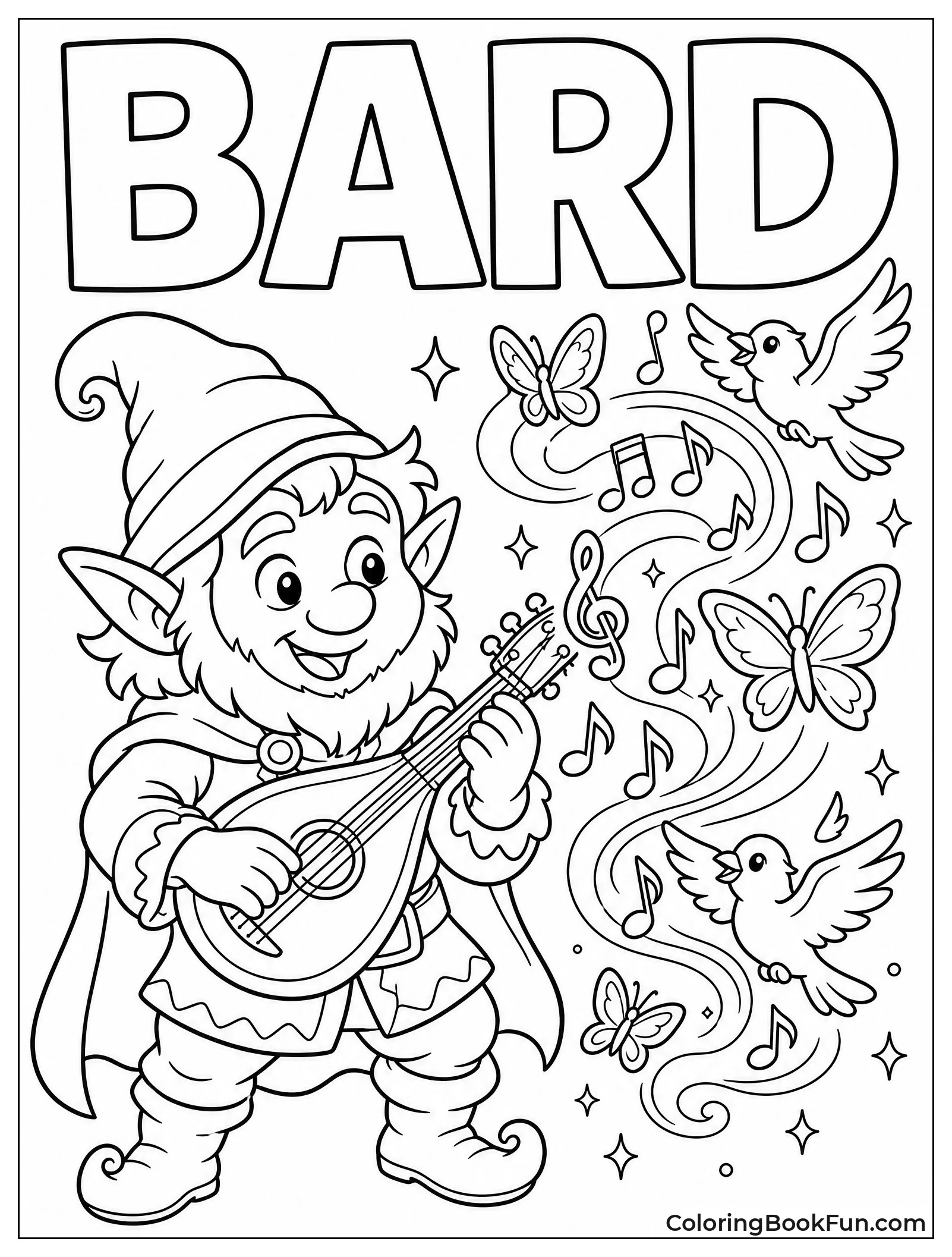 Gnome Bard Playing Music with Birds