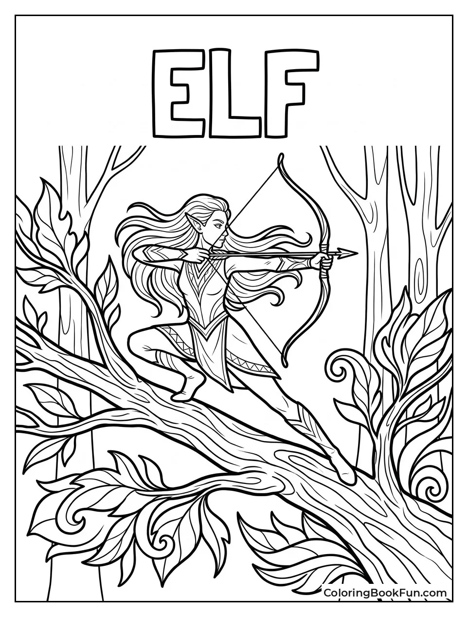 Elf Archer Aiming Bow in Forest
